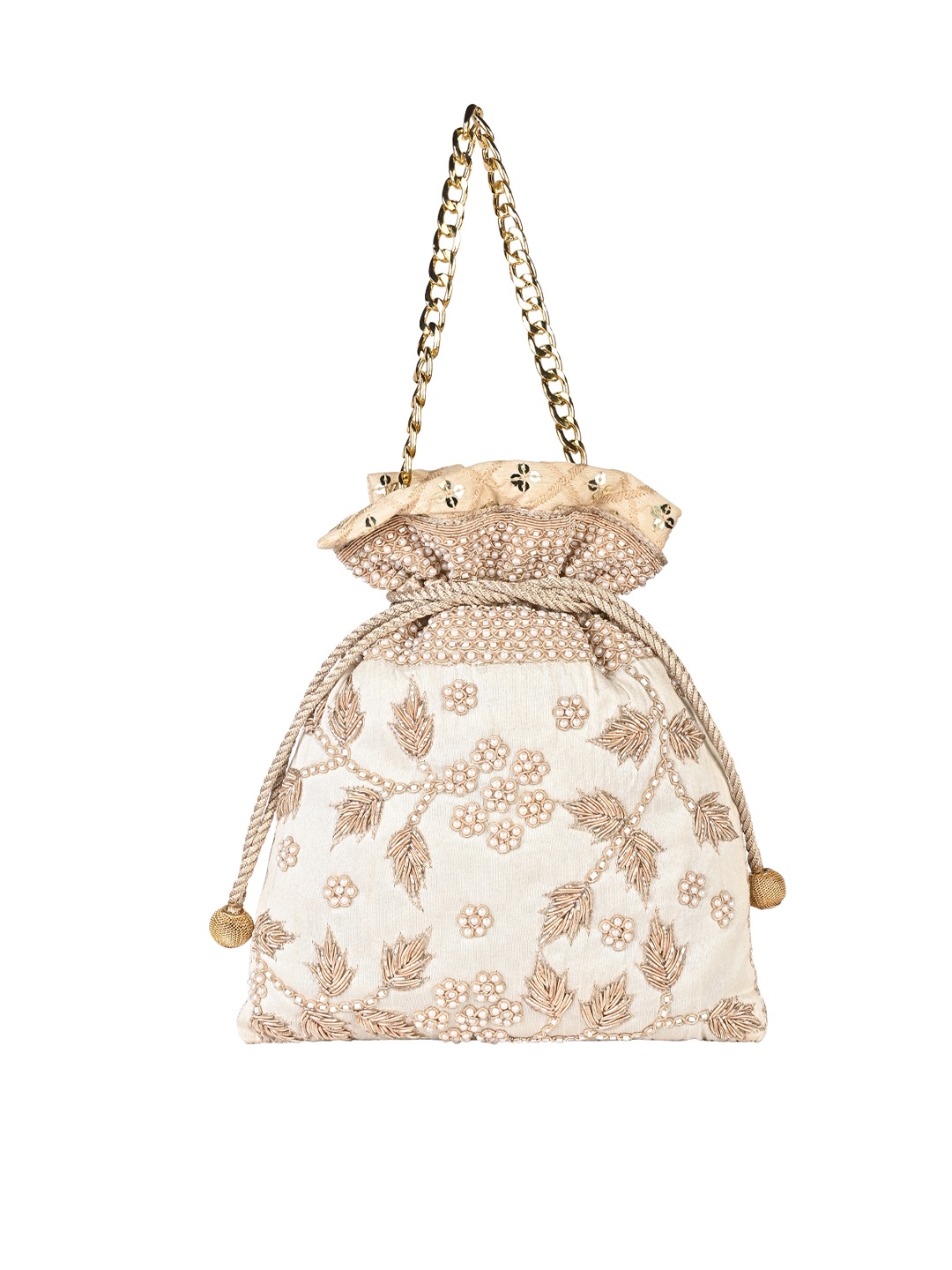 

Rocia Embroidered Potli Clutch, White