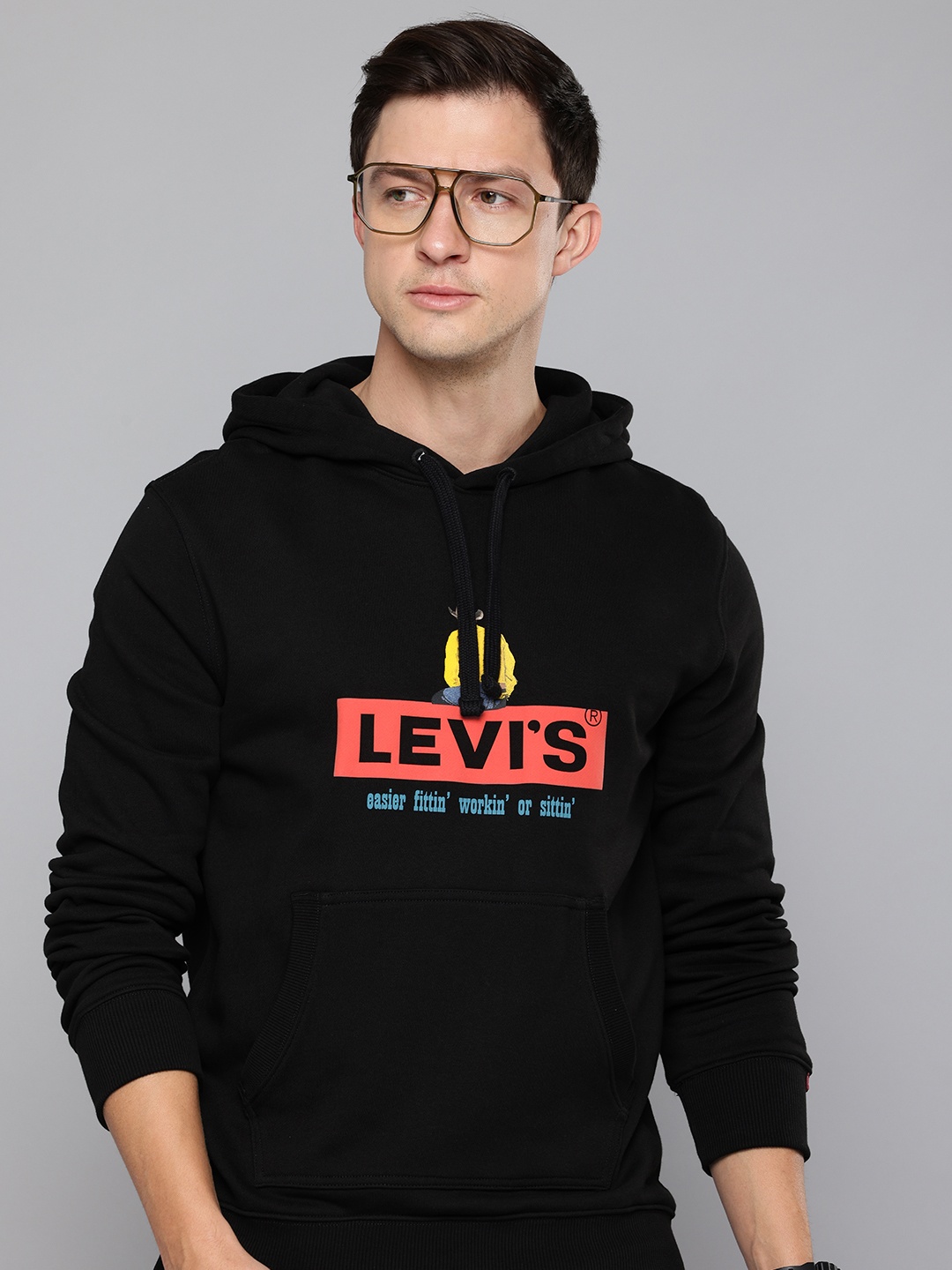 

Levis Brand Logo Printed Pure Cotton Hooded Sweatshirt, Black