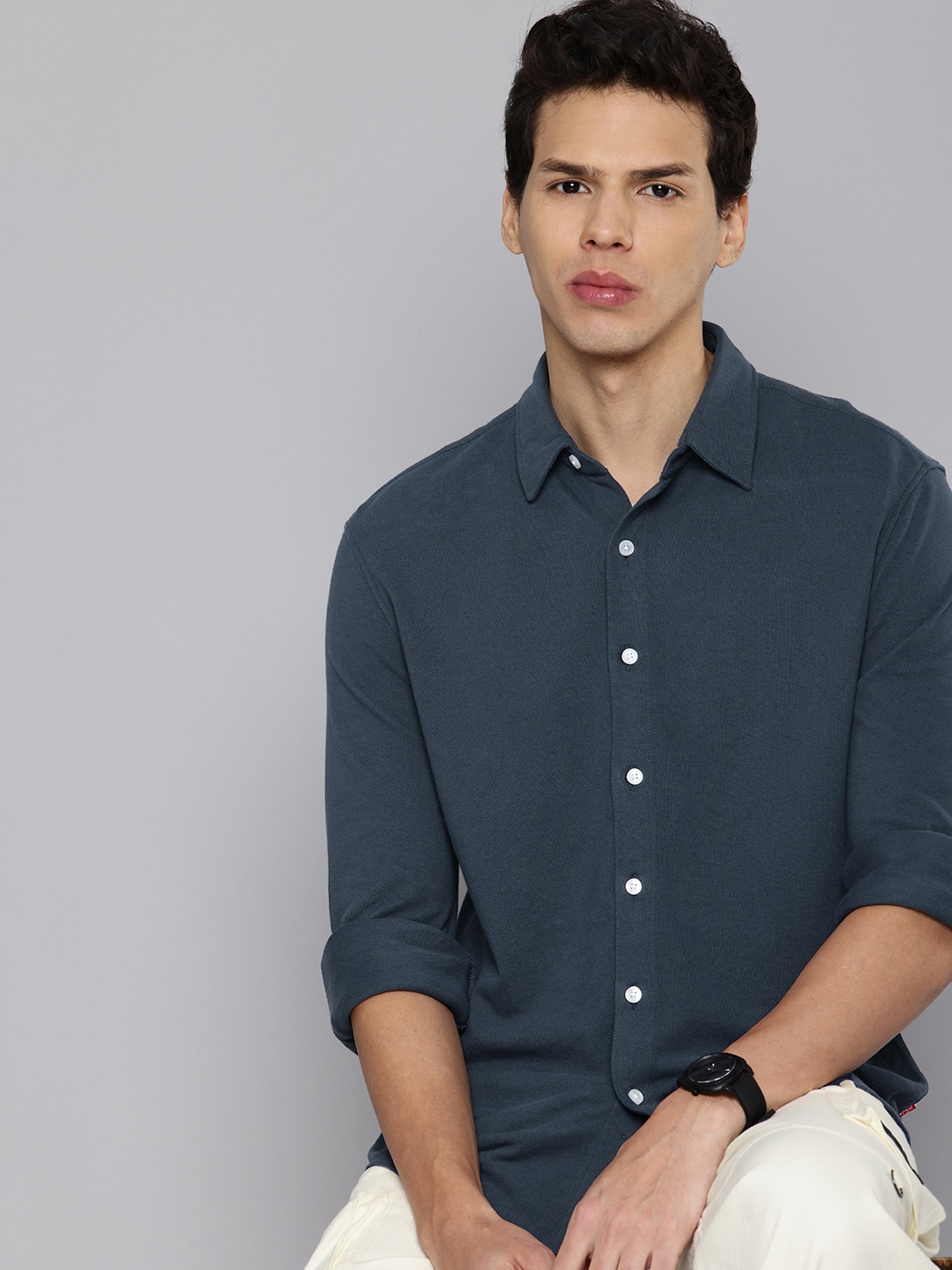 

Levis Slim Fit Pure Cotton Casual Shirt, Navy blue