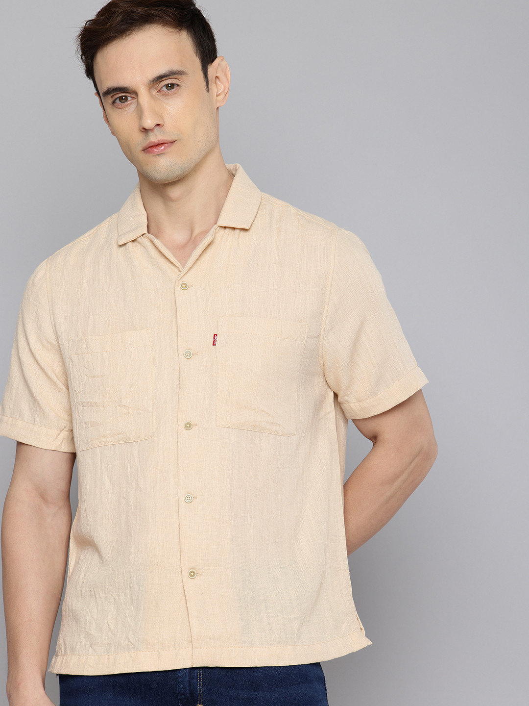

Levis Slim Fit Cuban Collar Casual Shirt, Beige