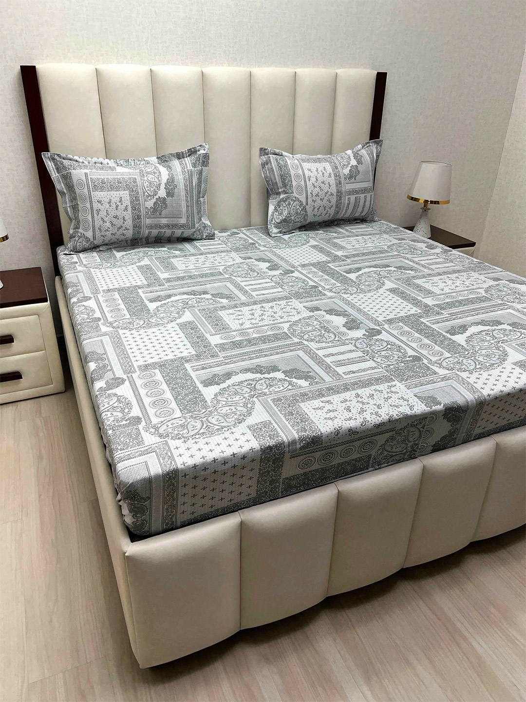 

Pure Decor Velar Grey Ethnic Pure Cotton 240 TC Super King Bedsheet Set-2.74 m x 3.06 m