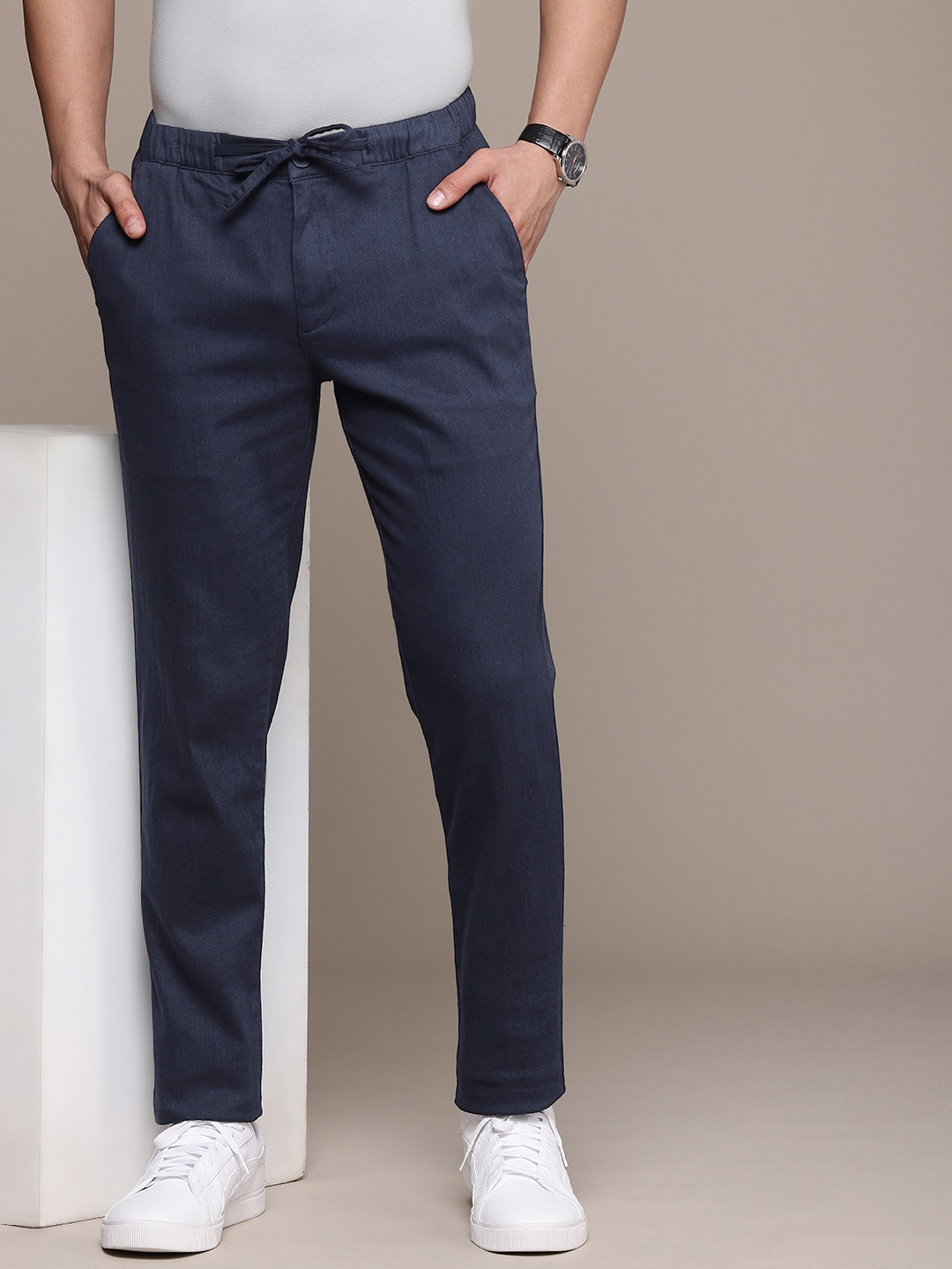 

French Connection Men Smart Slim Fit Easy Wash Trousers, Navy blue