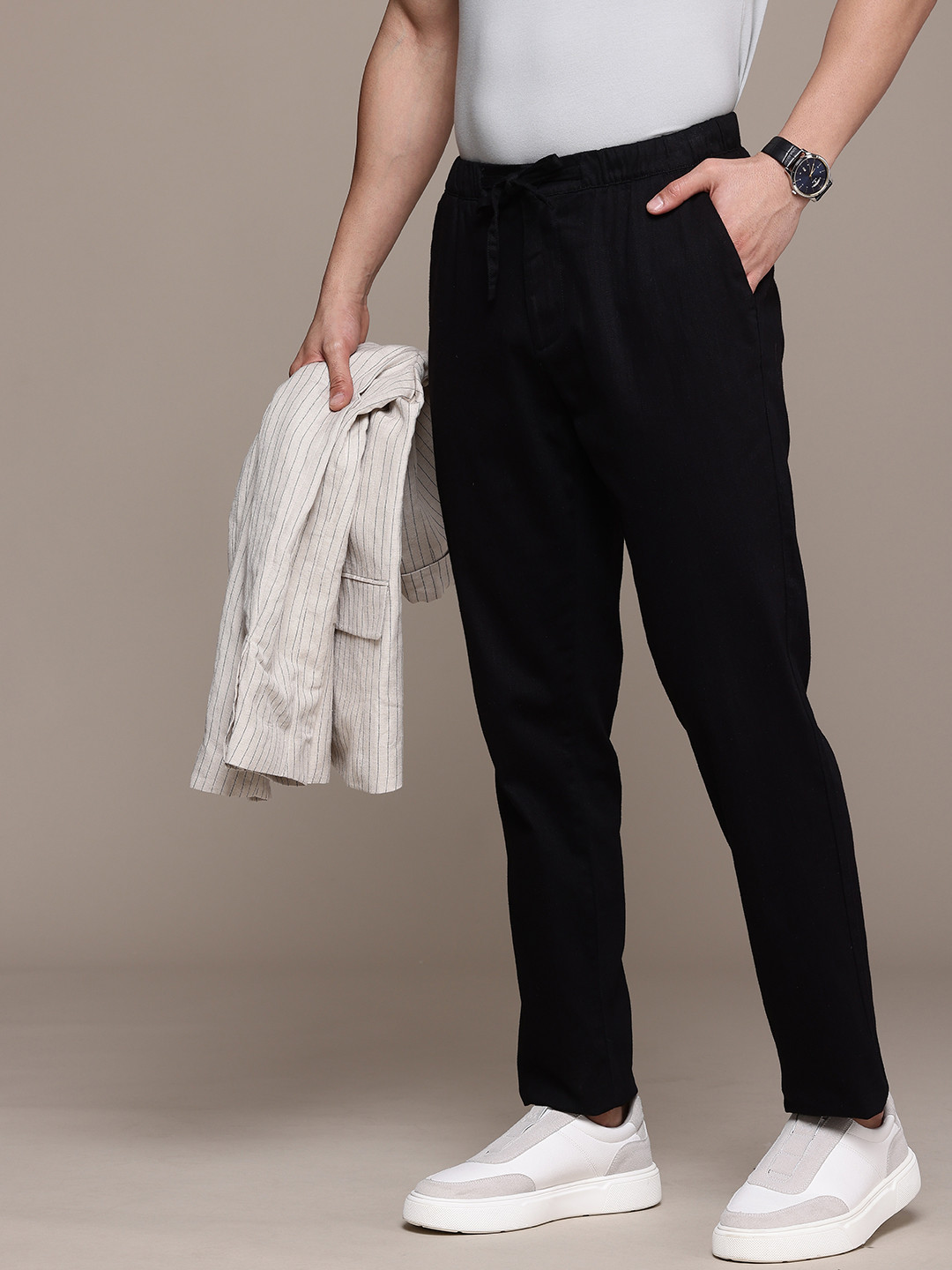 

French Connection Men Smart Slim Fit Easy Wash Trousers, Black