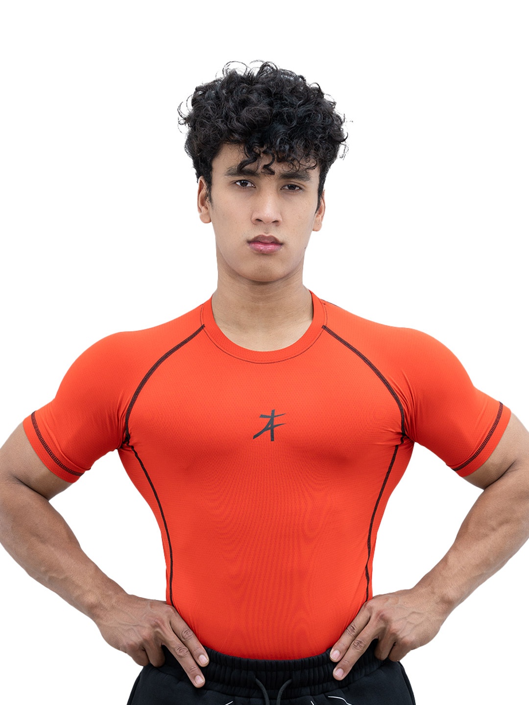 

Athflex Mens Half Sleeve Textured Compression Gym wear T-shirt, Orange