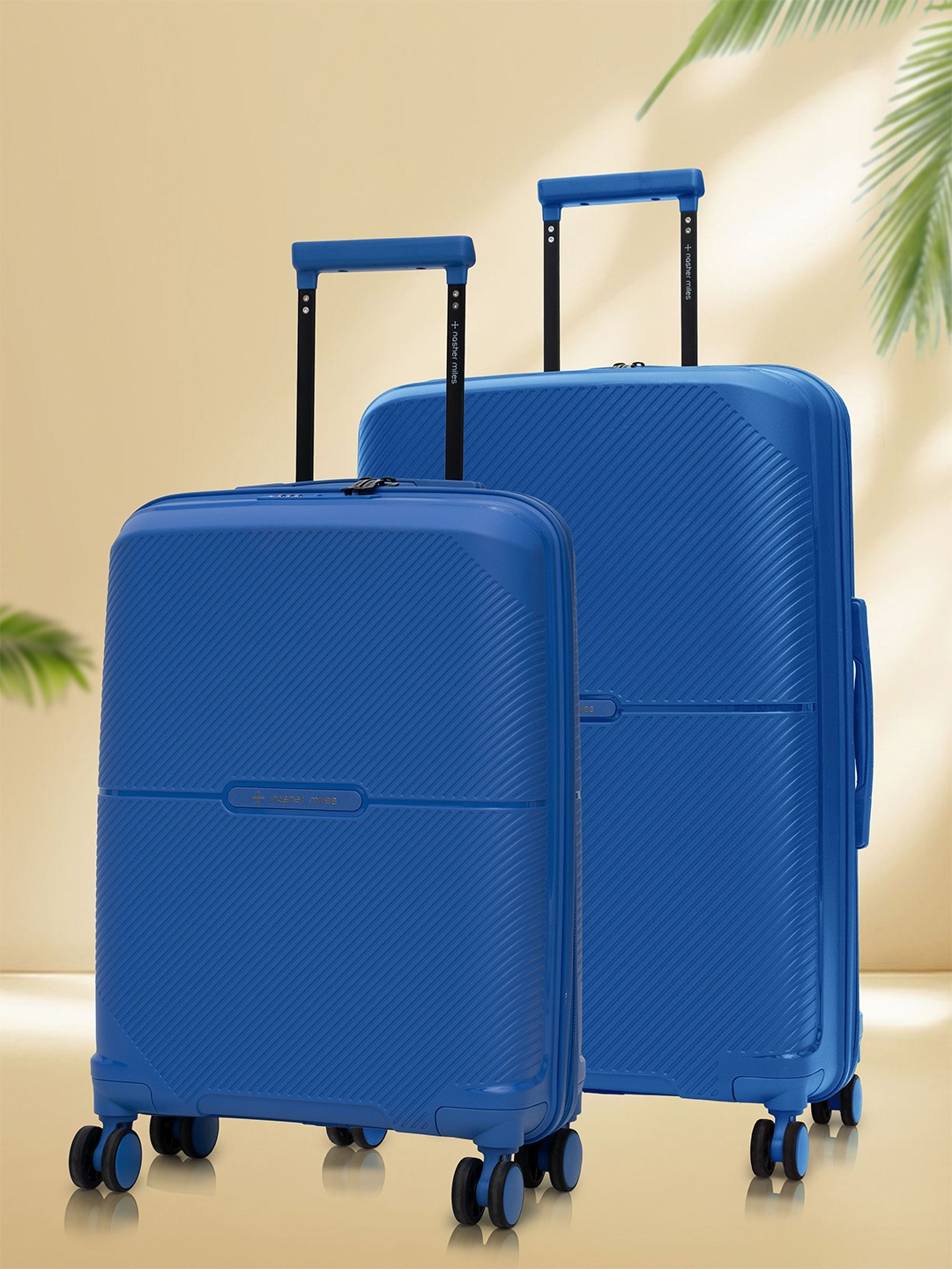 

Nasher Miles Hawaii Polypropylene TSA Lock Set of 2 S/M Blue Trolley Bags (55-65 cm)