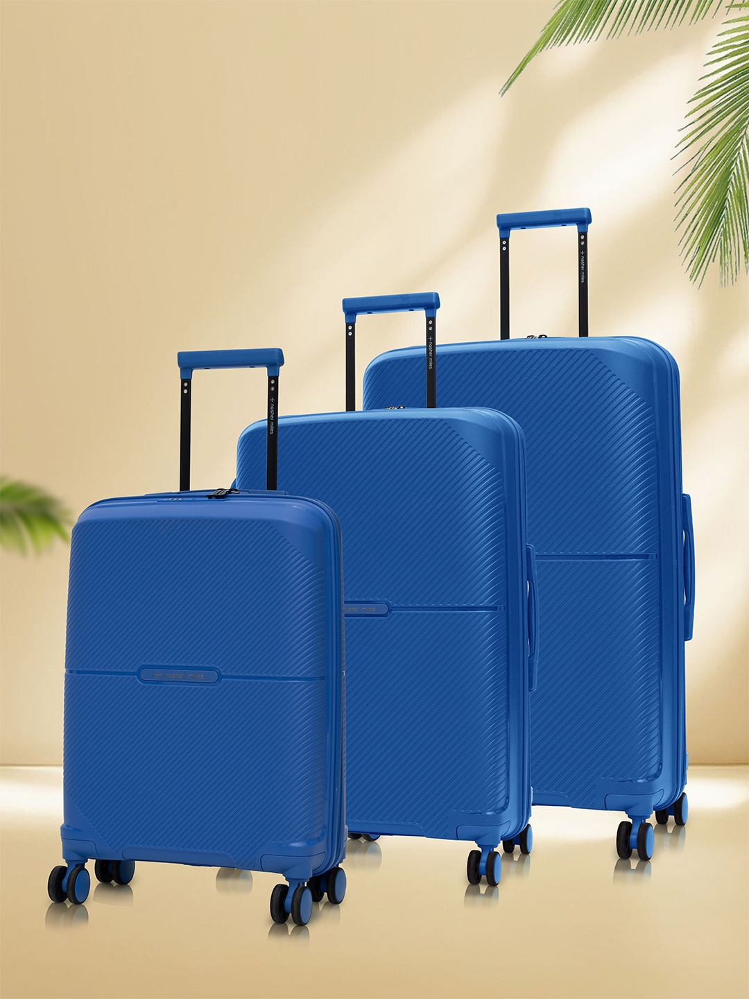 

Nasher Miles Hawaii Polypropylene TSA Lock Set of 3 S/M/L Blue Trolley Bags (55-65-75 cm)