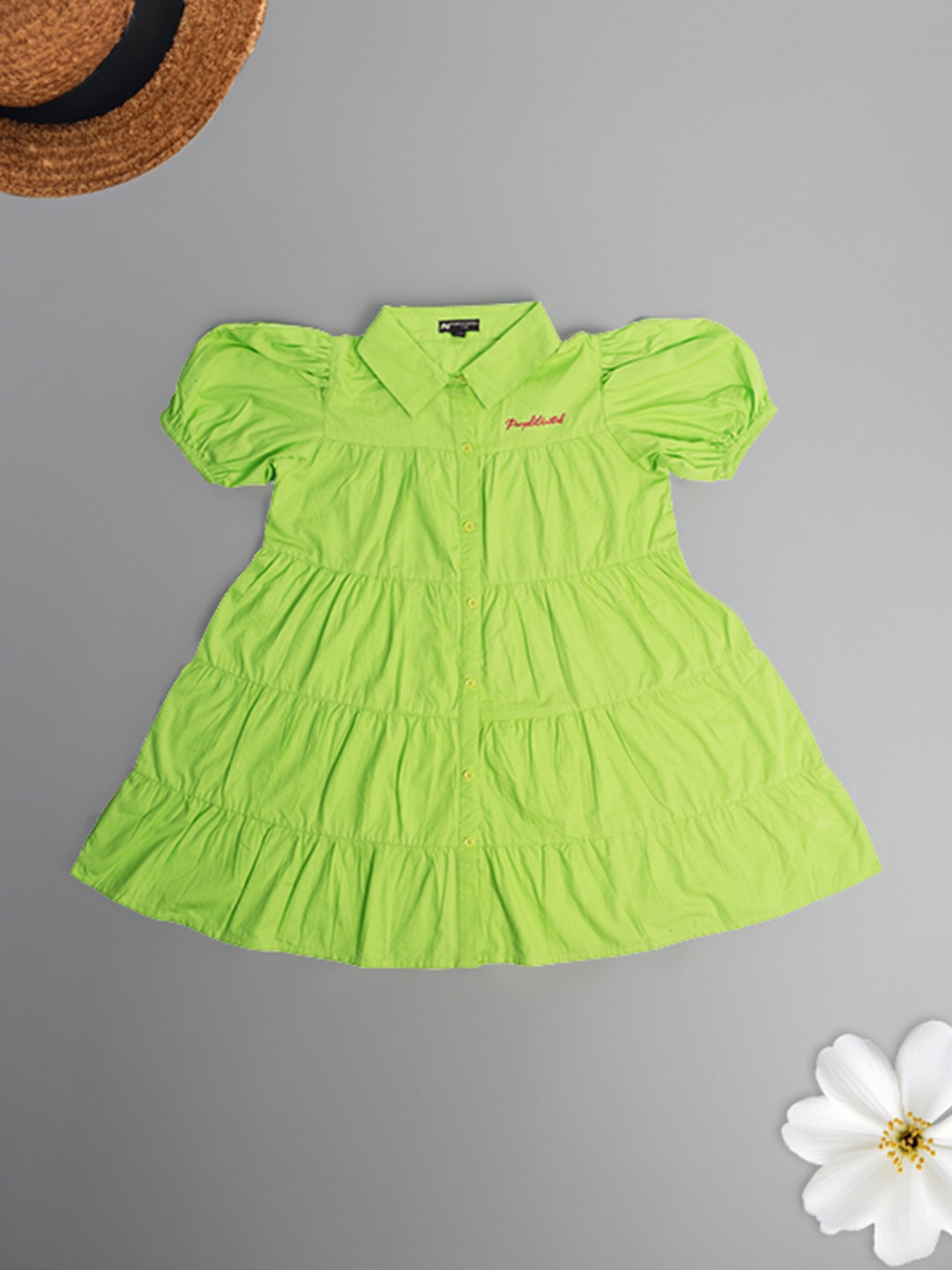 

Purple United Kids Girls Puff Sleeve A-Line Dress, Green