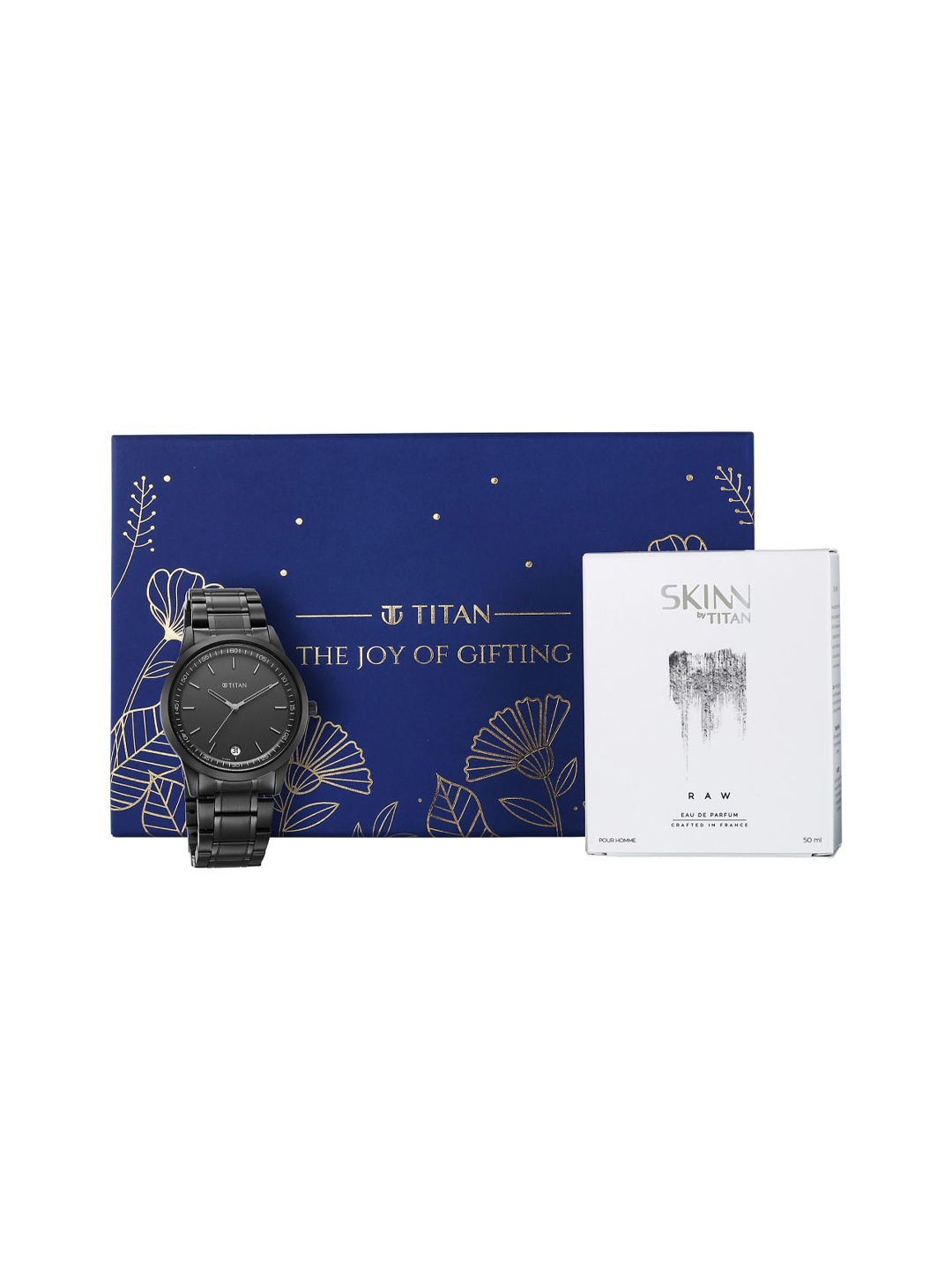 

Titan Men's Timeless Style Watch With Skinn Raw EDP-50 ml, Black