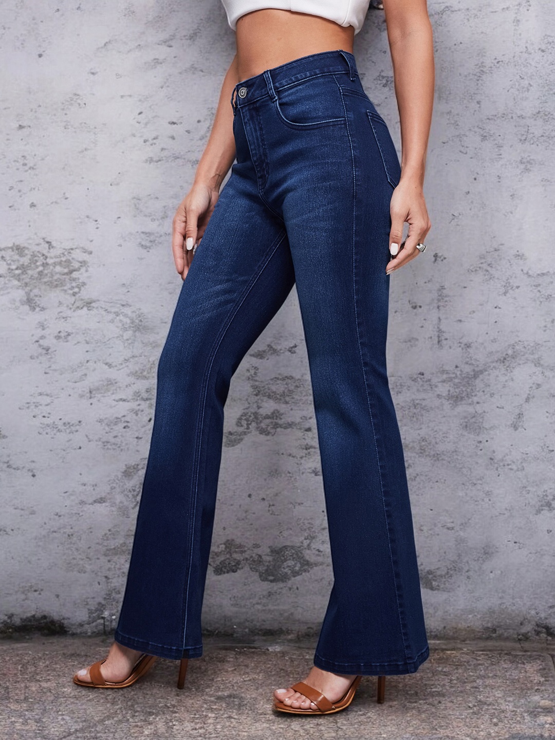 

Miss Chase Women Wide Leg High-Rise Stretchable Cotton Jeans, Blue
