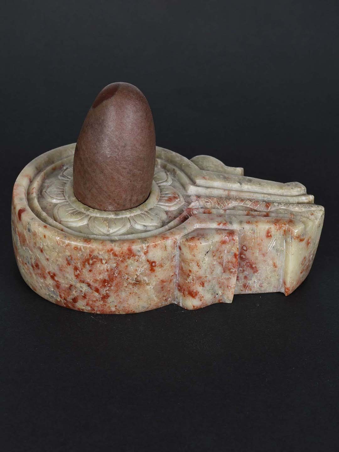 

Exotic India Shiva Lingam with Lotus Carvings, Brown