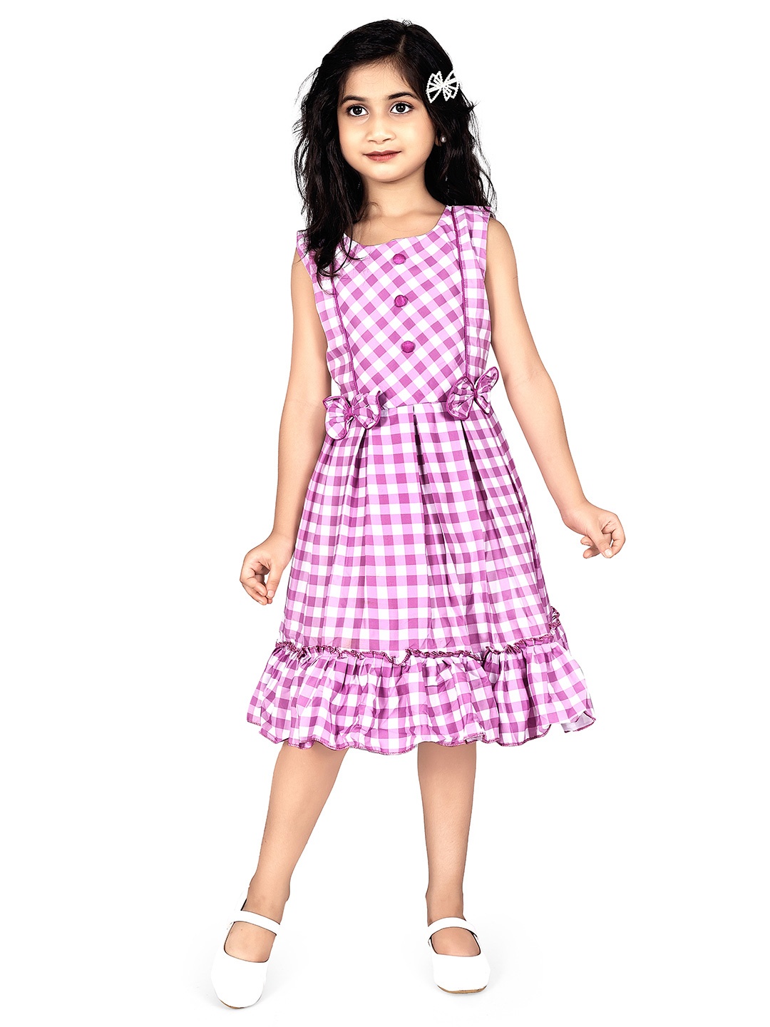 

Fabangel Girls Cotton Checked Printed Fit and Flare Dress, Pink