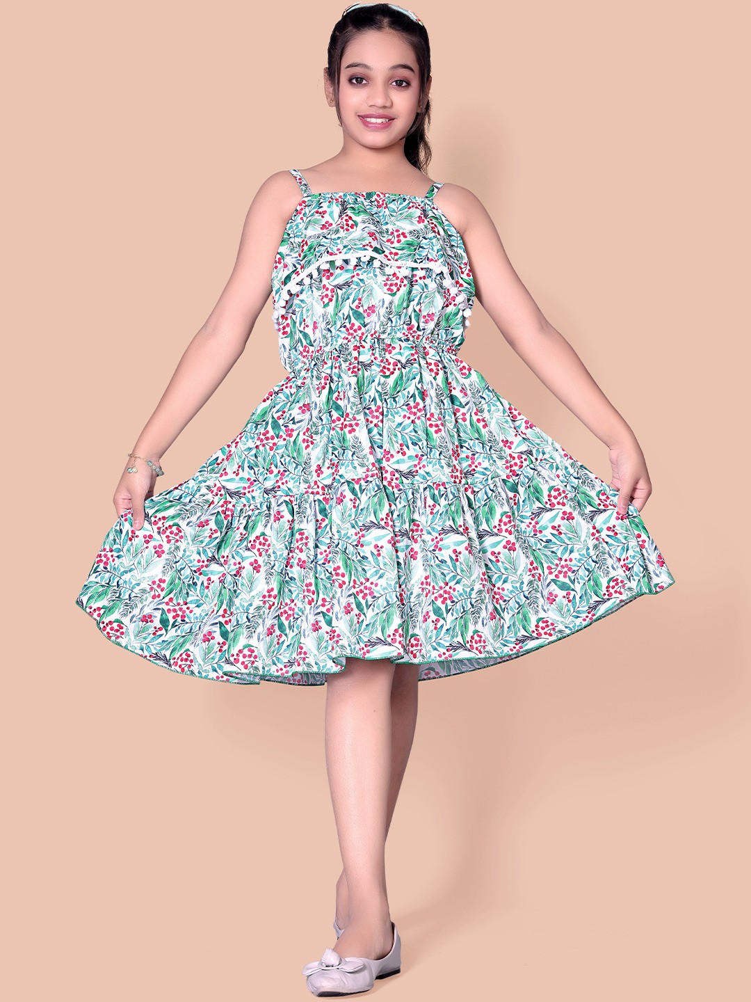 

Fabangel Girls Floral Printed Cotton Dress, Green