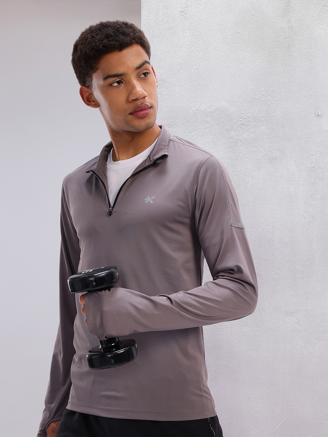 

HRX by Hrithik Roshan Mock Collar Training Rapid-Dry T-shirt, Grey