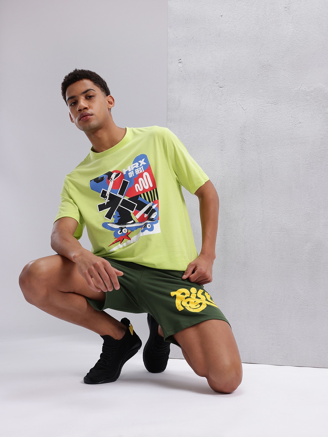 

HRX by Hrithik Roshan Men Typography Print Lifestyle Shorts, Olive