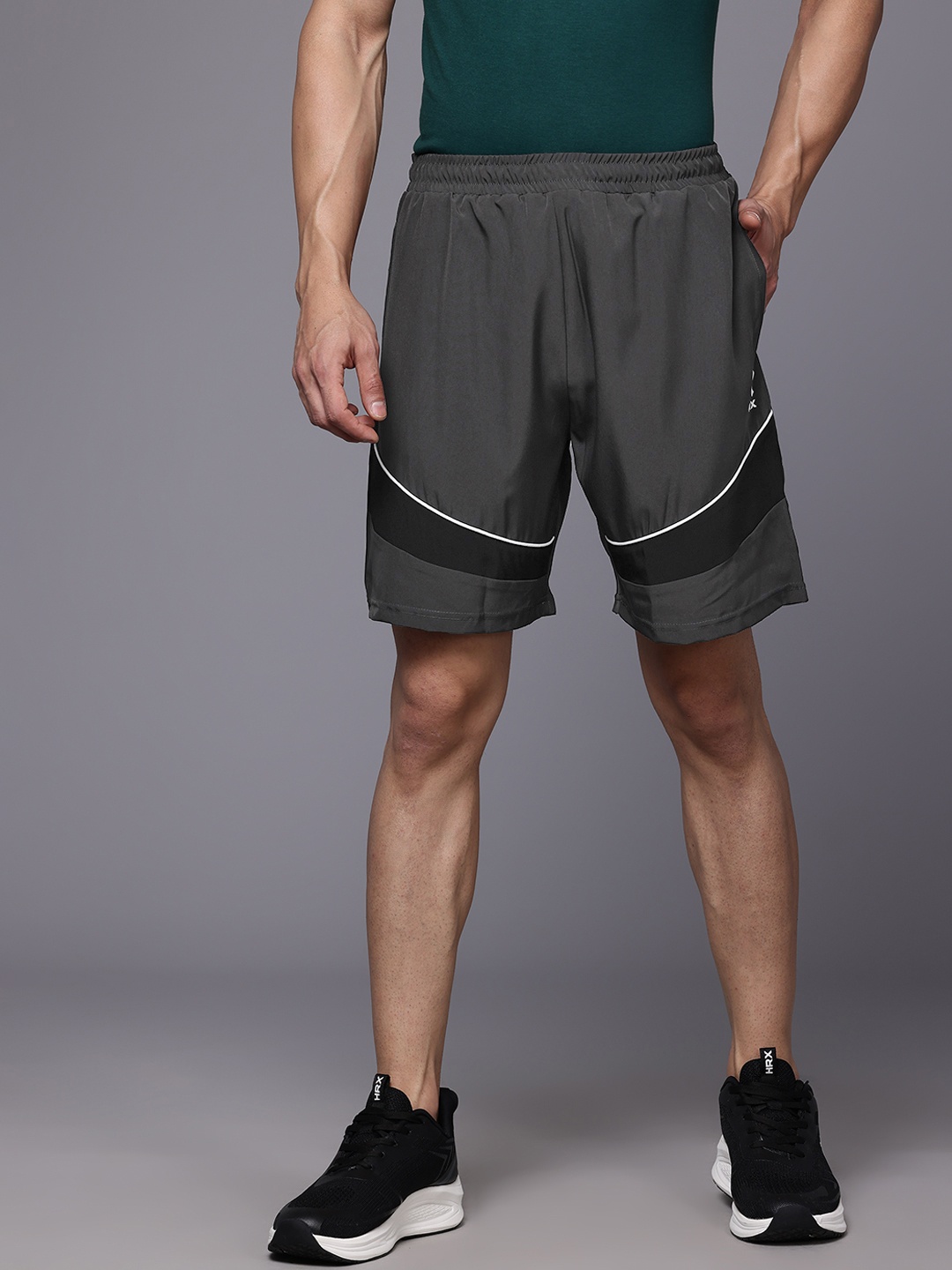 

HRX by Hrithik Roshan Men Striped Detail Casual Shorts, Charcoal