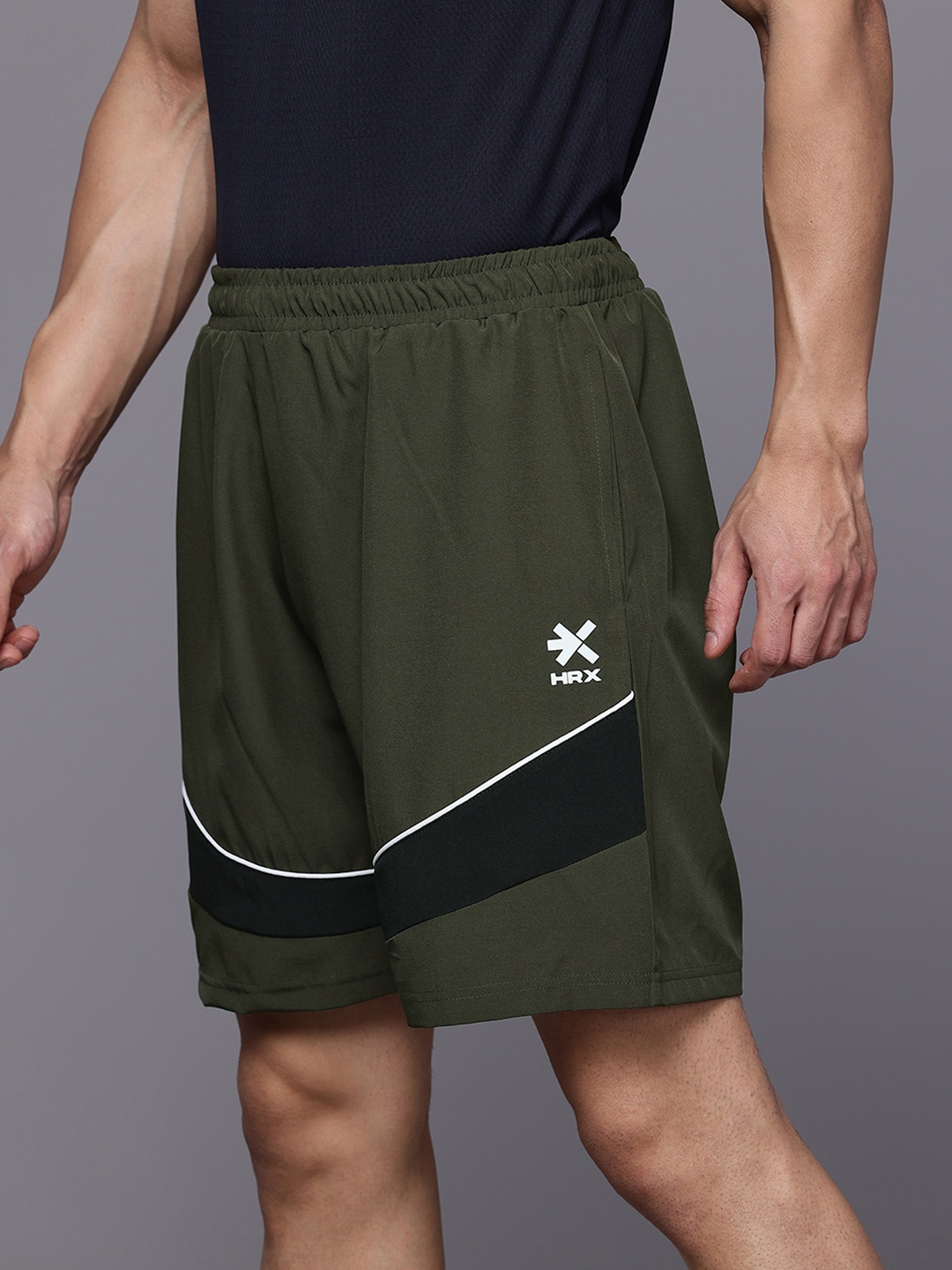 

HRX by Hrithik Roshan Men Striped Detail Casual Shorts, Olive