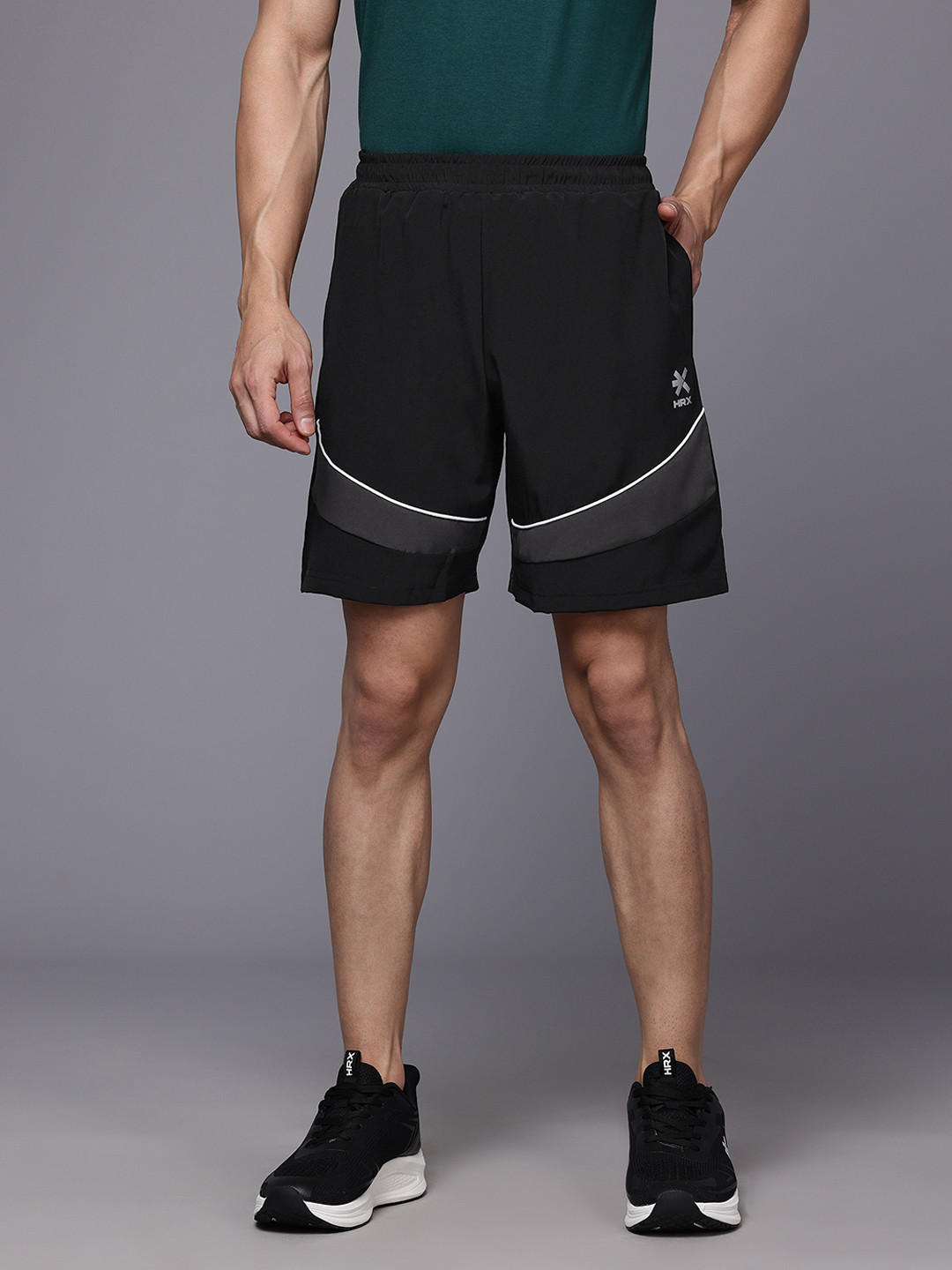 

HRX by Hrithik Roshan Men Striped Detail Sports Shorts, Black