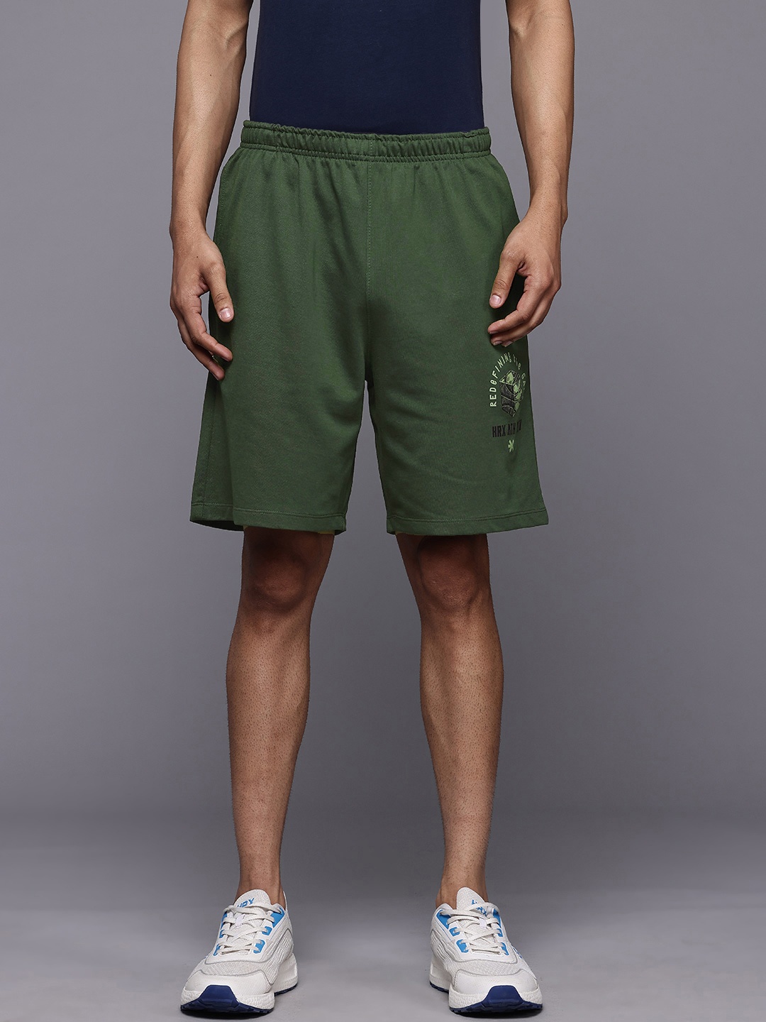 

HRX by Hrithik Roshan Men Lifestyle Typography Print Casual Shorts, Olive