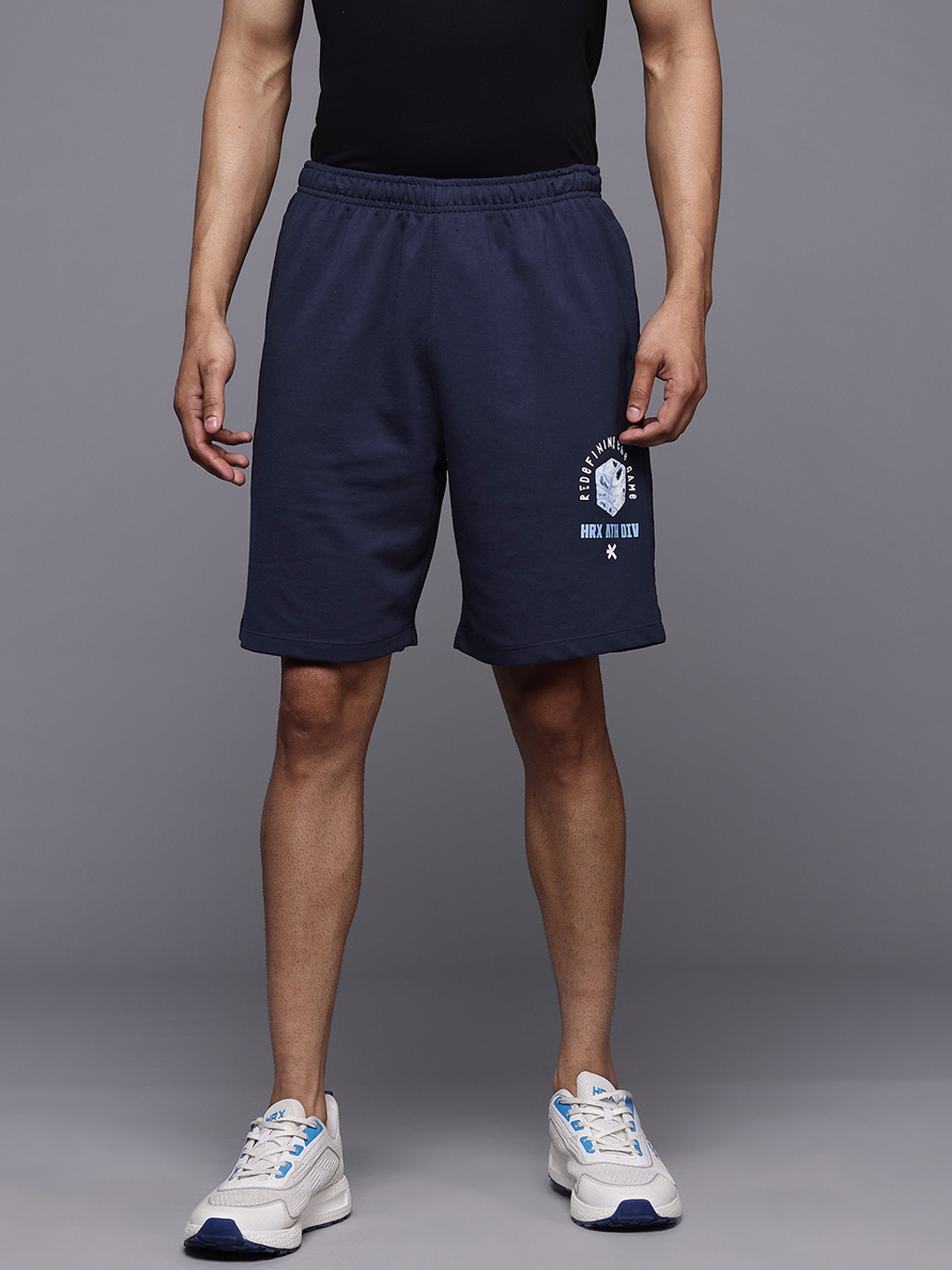 

HRX by Hrithik Roshan Men Lifestyle Typography Print Casual Shorts, Navy blue