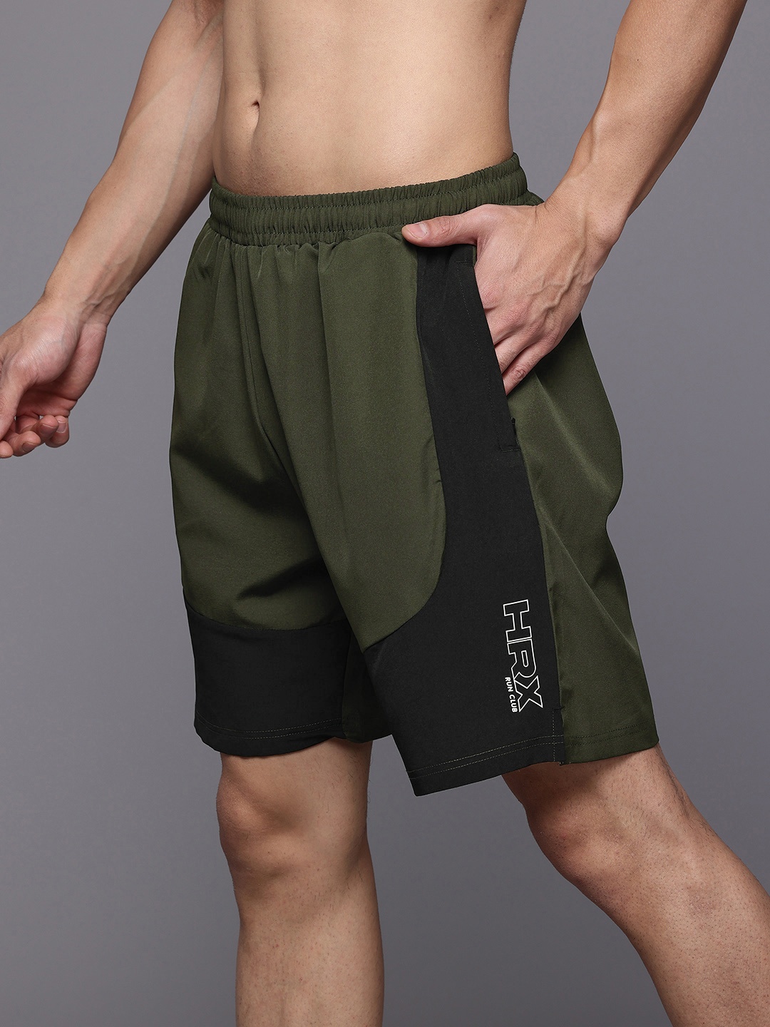 

HRX by Hrithik Roshan Men Colourblocked Sports Shorts, Olive