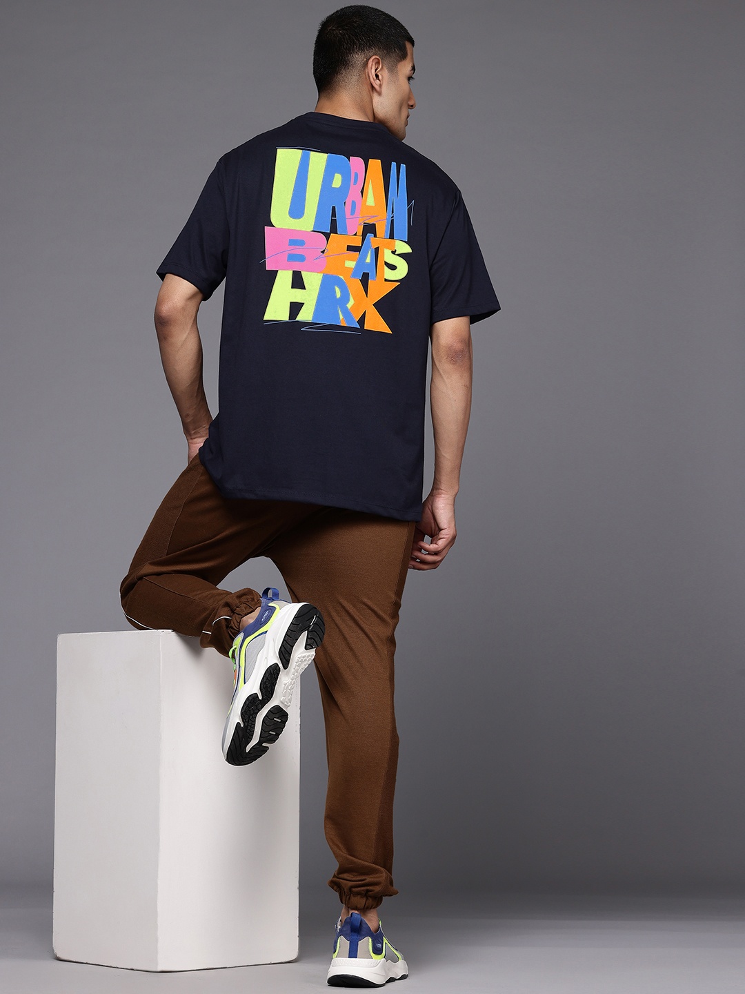 

HRX by Hrithik Roshan Printed Drop-Shoulder Sleeves Relaxed Lifestyle T-shirt, Navy blue