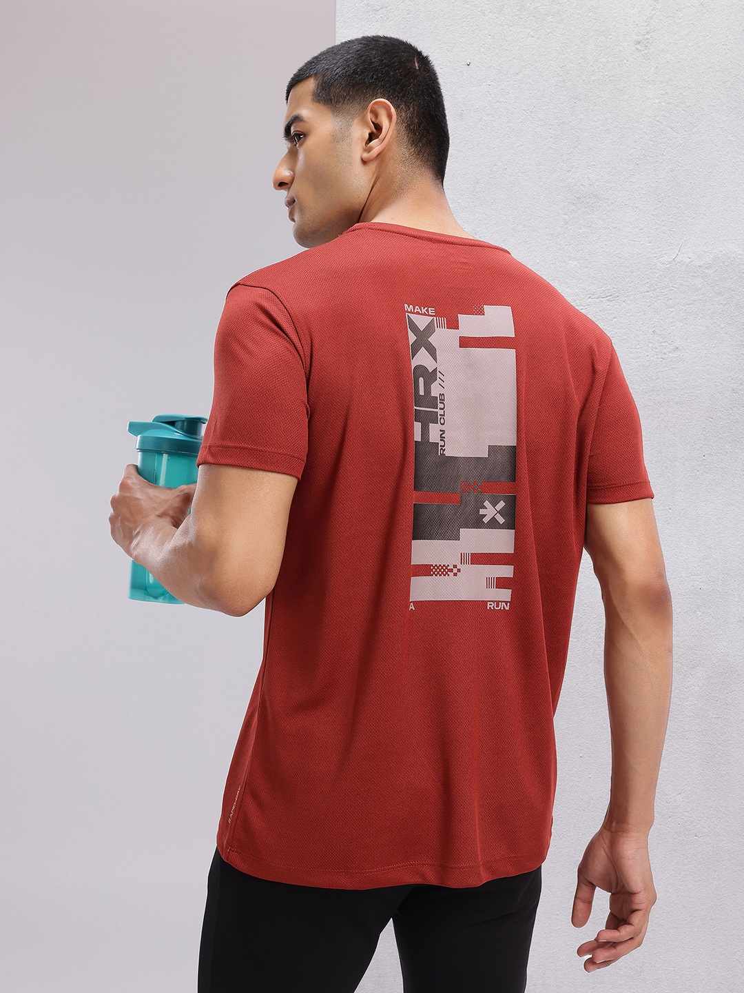 HRX by Hrithik Roshan Brand Logo Printed Rapid-Dry Running T-shirt, Maroon