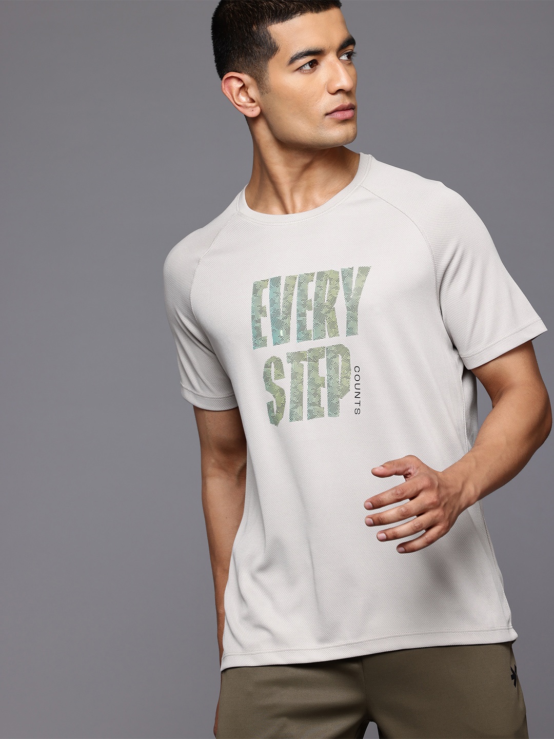 

HRX by Hrithik Roshan Typography Print Rapid-Dry Running T-shirt, Taupe