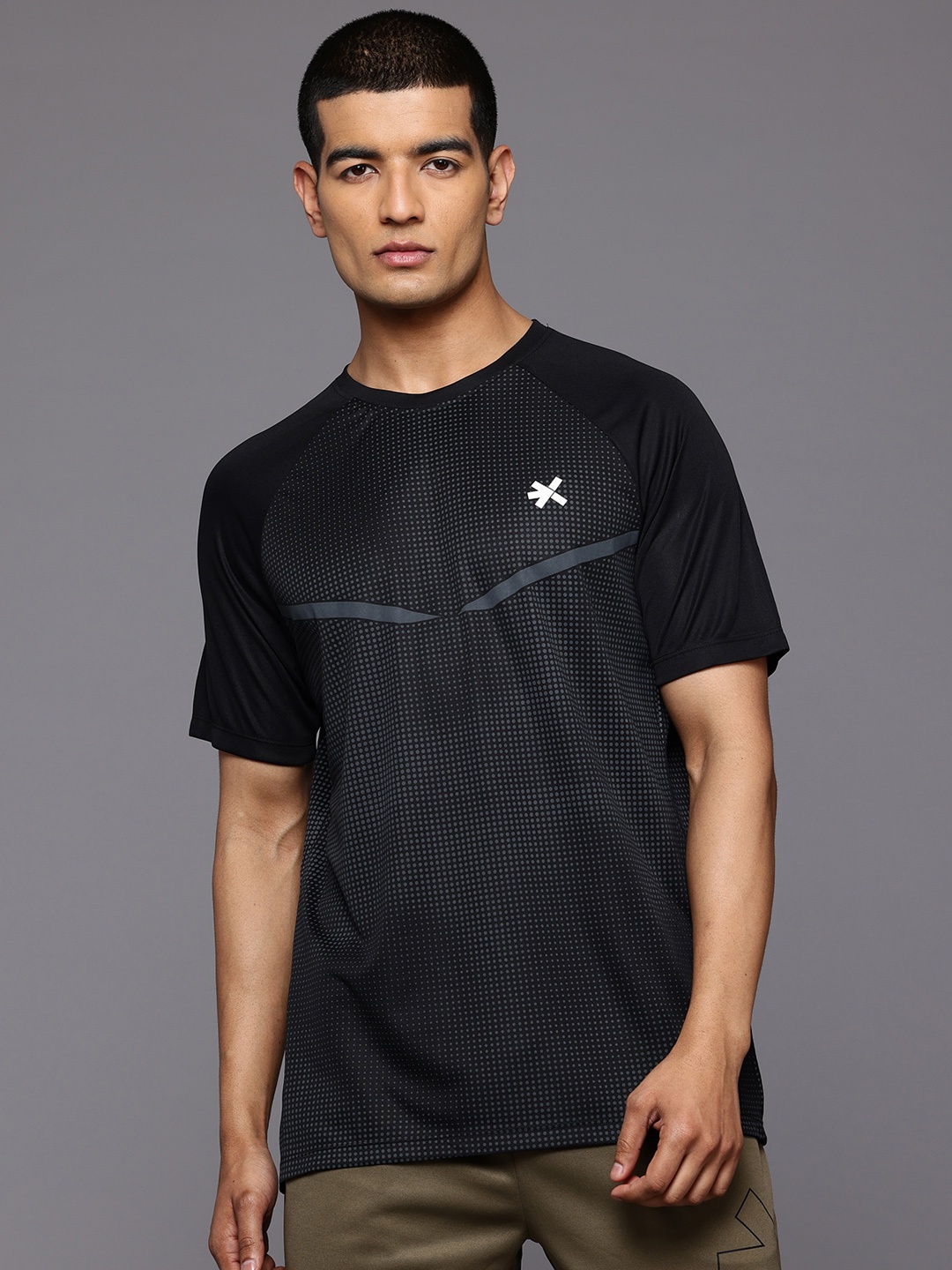 

HRX by Hrithik Roshan Printed Rapid-Dry Extended Sleeves Running T-shirt, Black