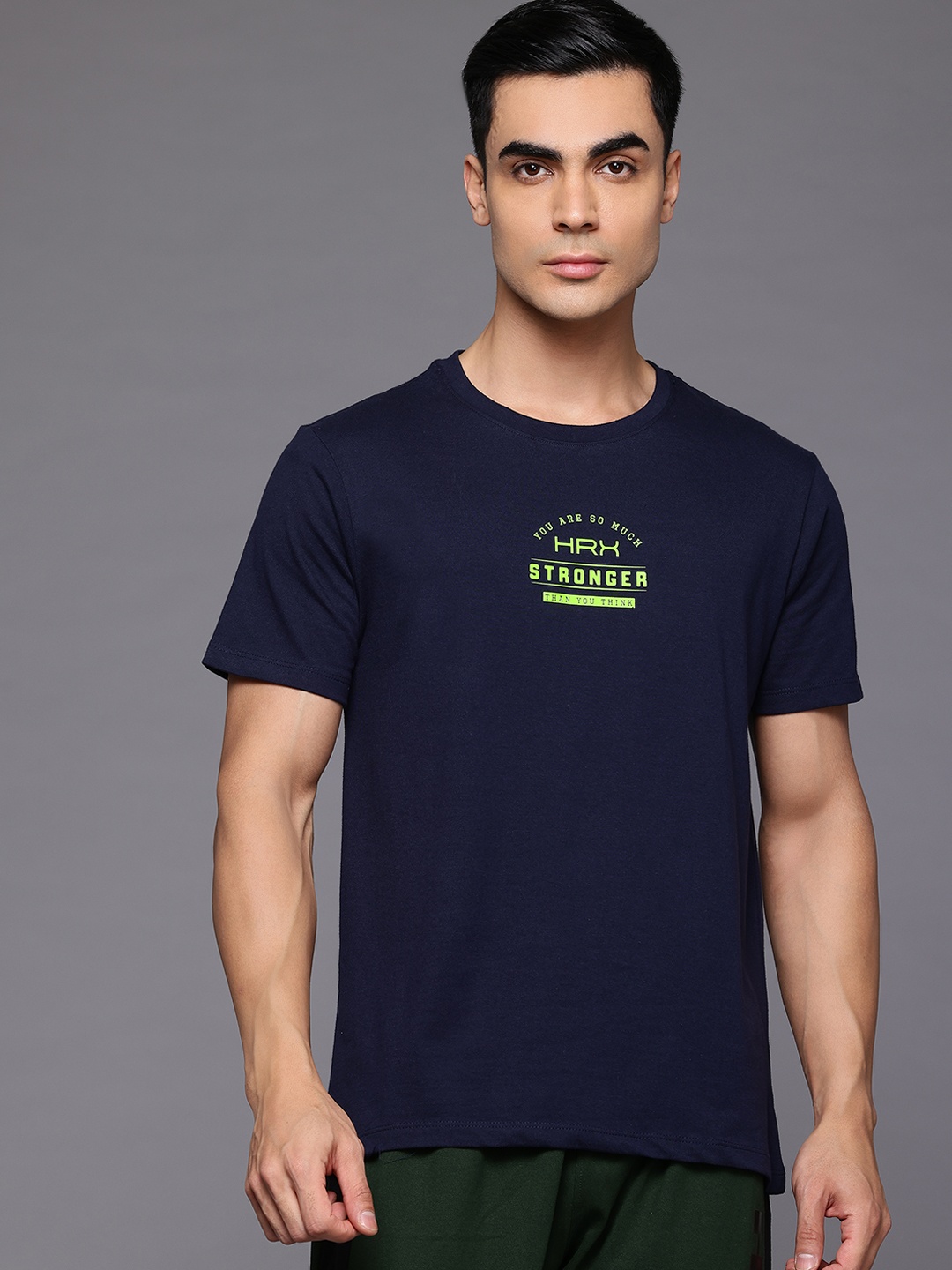 

HRX by Hrithik Roshan Men Typography Printed T-shirt, Navy blue