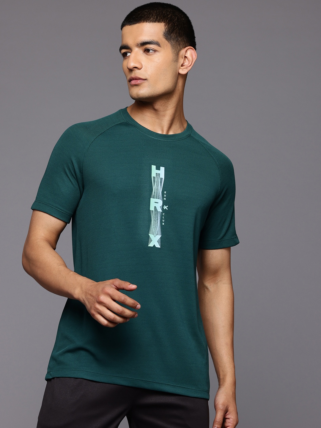 

HRX by Hrithik Roshan Printed Rapid-Dry Extended Sleeves Running T-shirt, Green