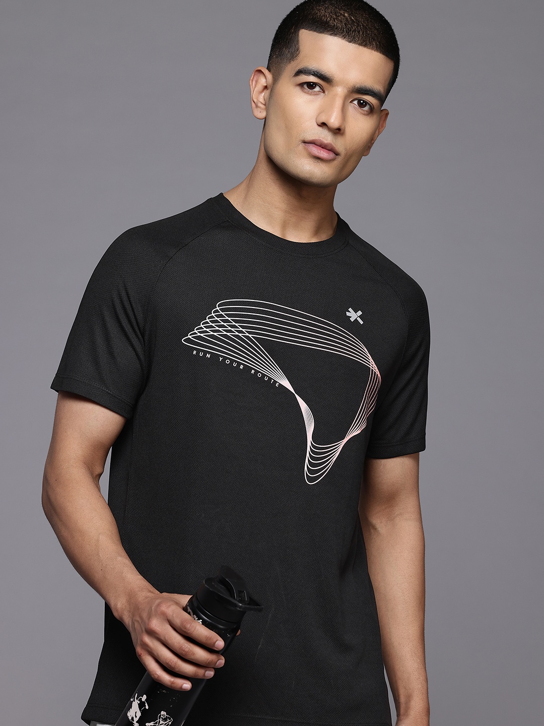 

HRX by Hrithik Roshan Men Printed Rapid-Dry Running T-shirt, Black