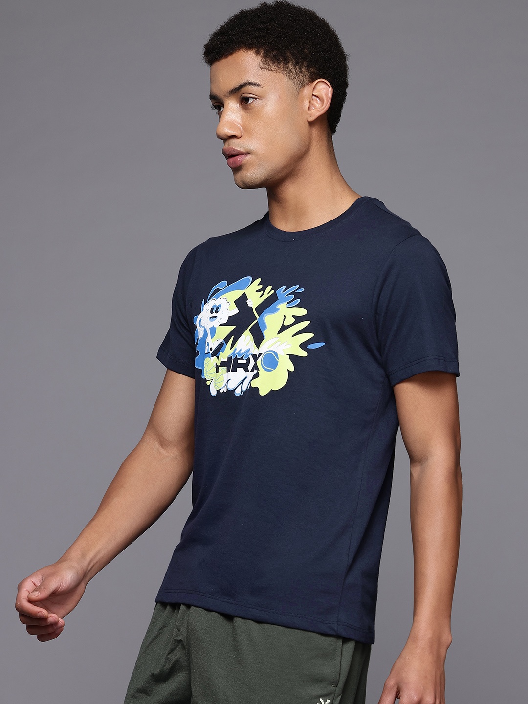 

HRX by Hrithik Roshan Lifestyle Brand Logo Print T-shirt, Navy blue
