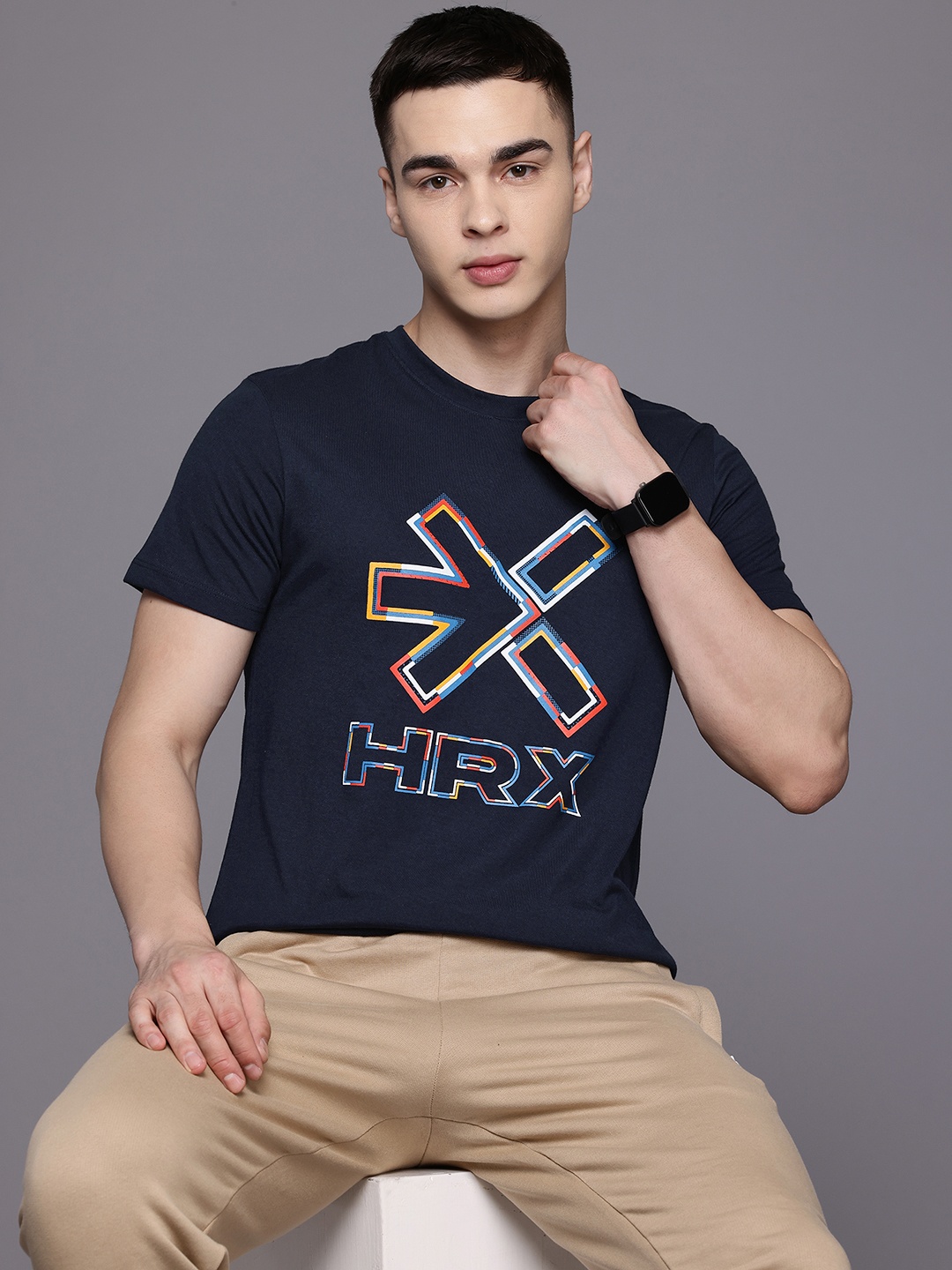 

HRX by Hrithik Roshan Brand Logo Print Regular Fit Lifestyle T-shirt, Navy blue