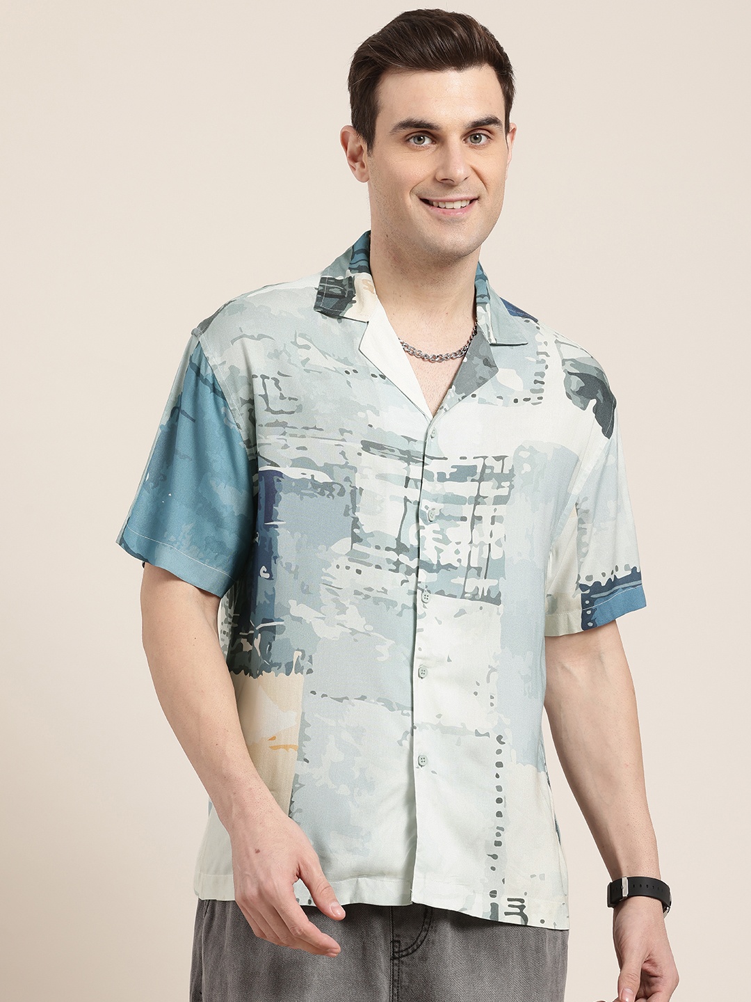 

HERE&NOW Men Printed Relaxed Fit Casual Shirt, Grey