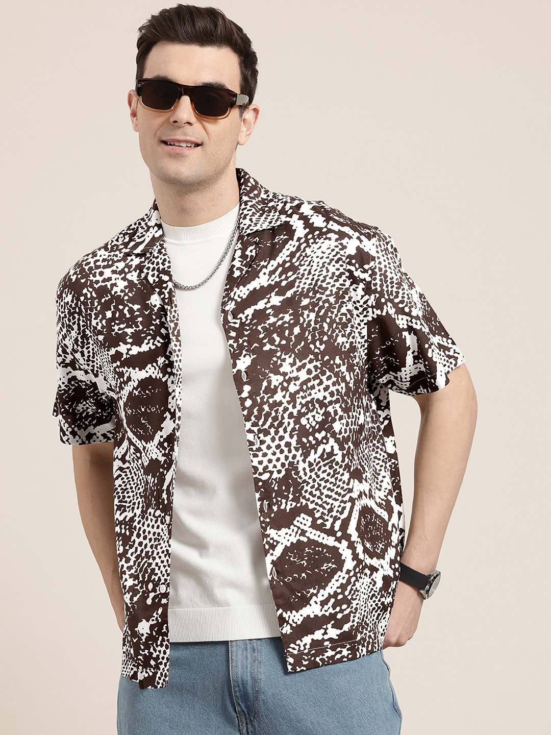 

HERE&NOW Printed Relaxed Fit Shirt, Brown