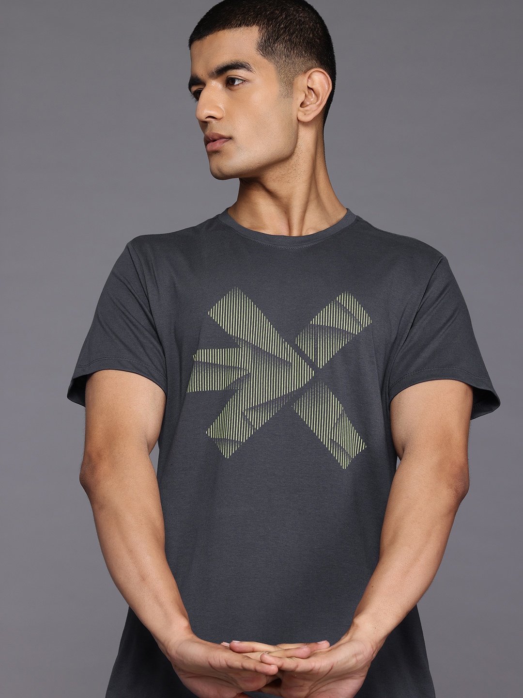 

HRX by Hrithik Roshan Brand Logo Printed Training T-shirt, Grey
