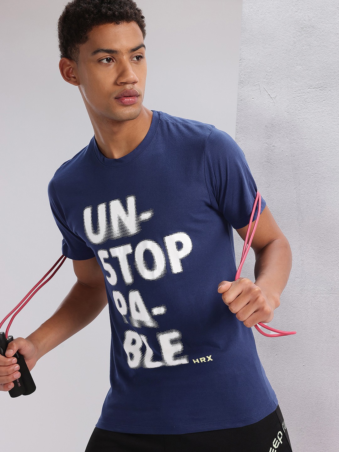 

HRX by Hrithik Roshan Typography Printed Training T-shirt, Navy blue