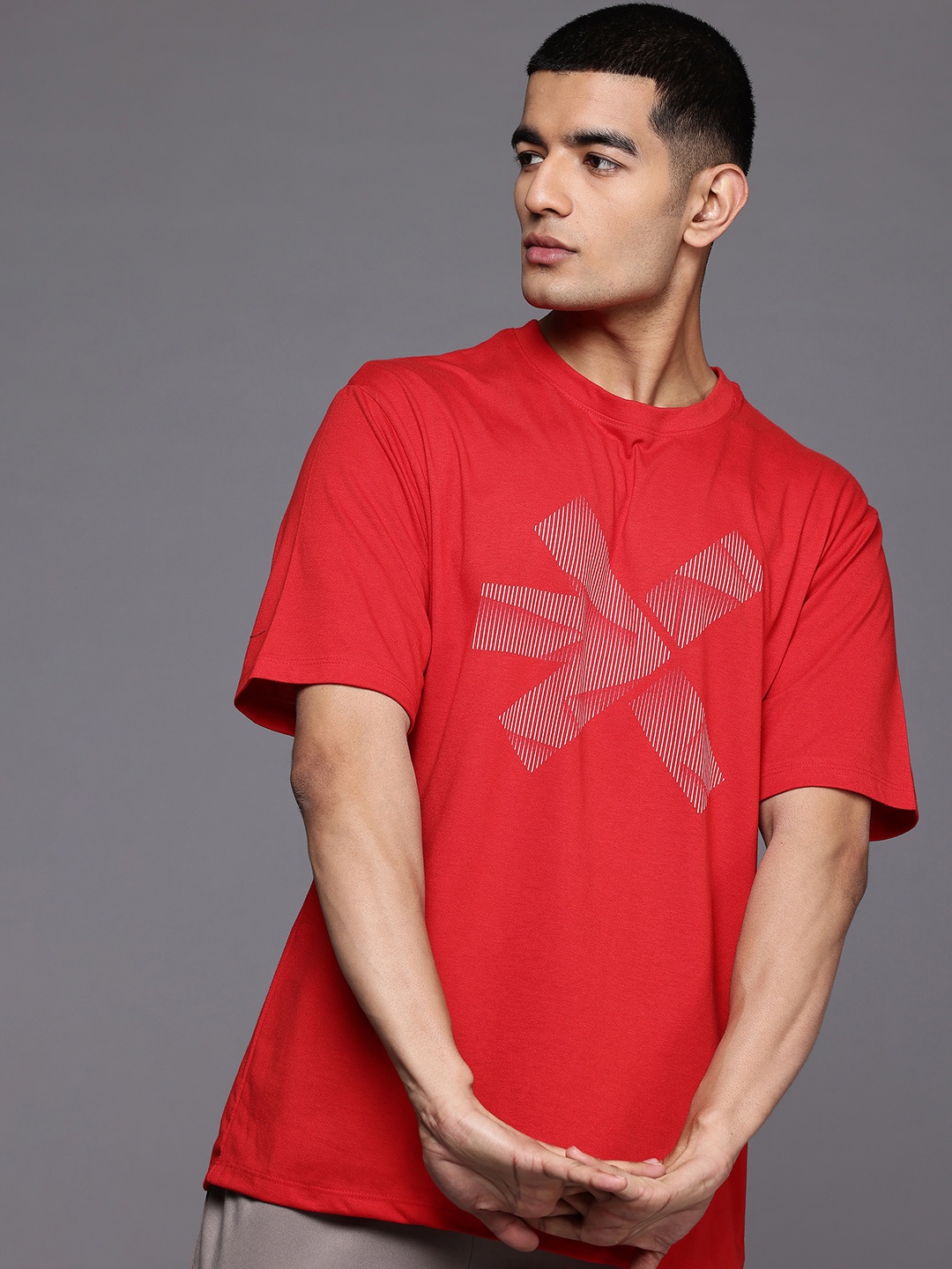 

HRX by Hrithik Roshan Round Neck Brand Logo Printed Training T-shirt, Red