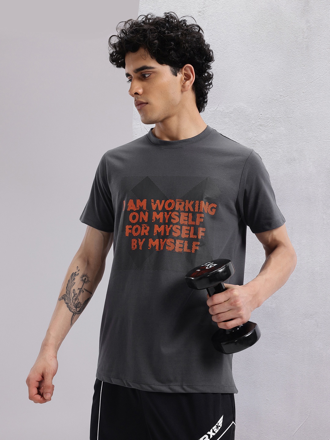 

HRX by Hrithik Roshan Typography Printed Training Longline T-shirt, Grey