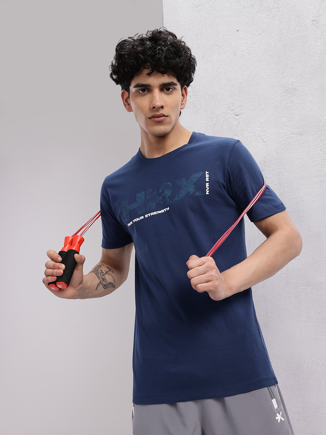 

HRX by Hrithik Roshan Brand Logo Print Training T-shirt, Navy blue