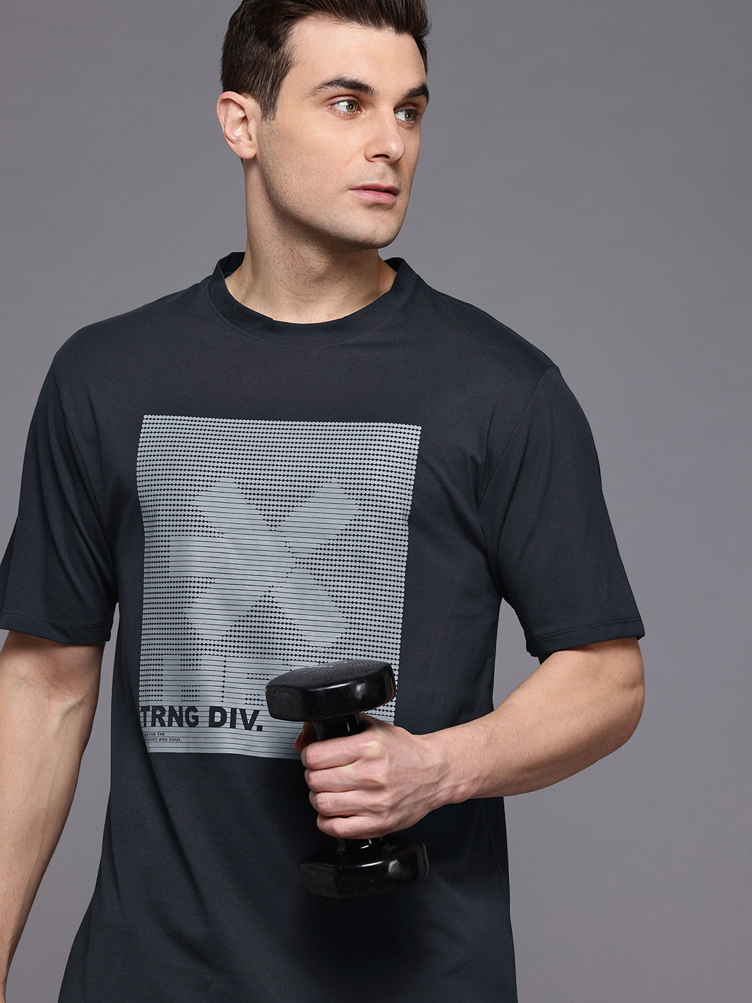 

HRX by Hrithik Roshan Brand Logo Printed Training T-shirt, Charcoal
