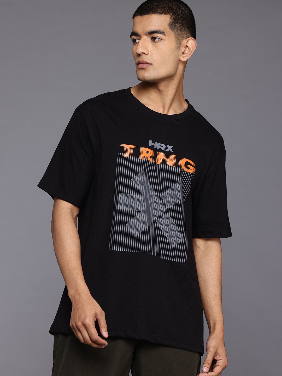 

HRX by Hrithik Roshan Brand Logo Printed Training T-shirt, Black