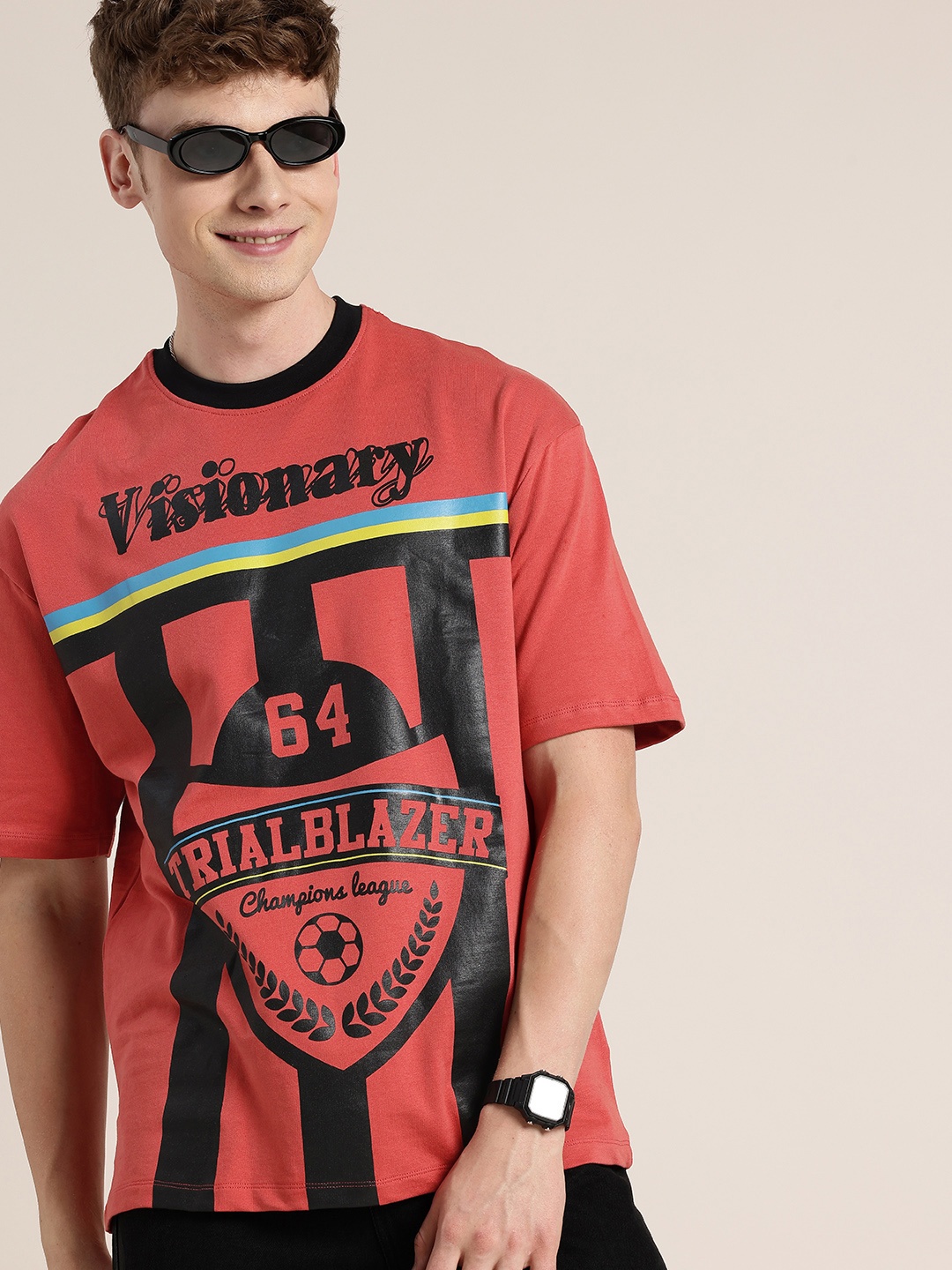 

HERE&NOW Typography Printed Relaxed Fit Pure Cotton T-shirt, Red