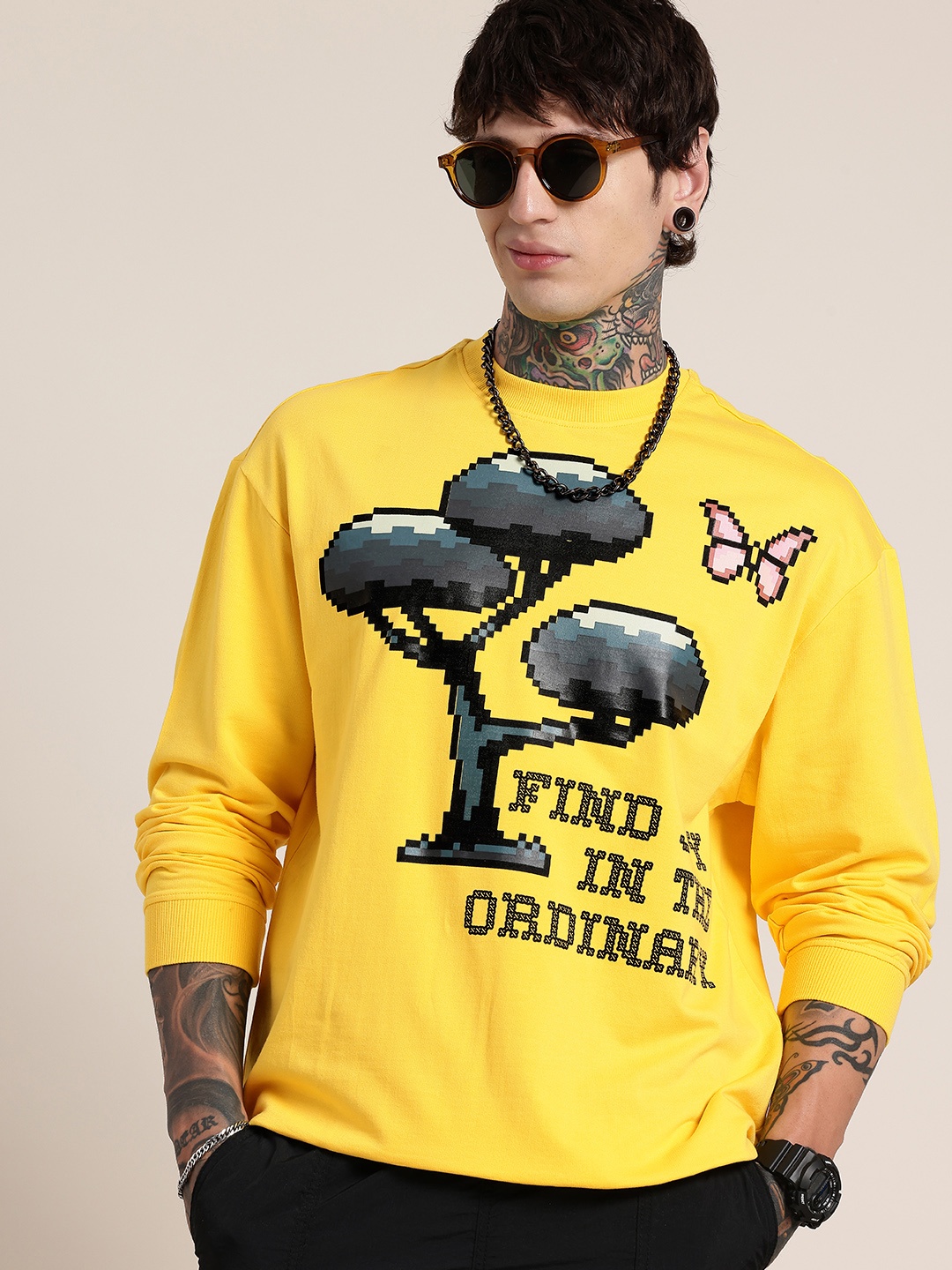 

HERE&NOW Printed Pure Cotton Sweatshirt, Yellow