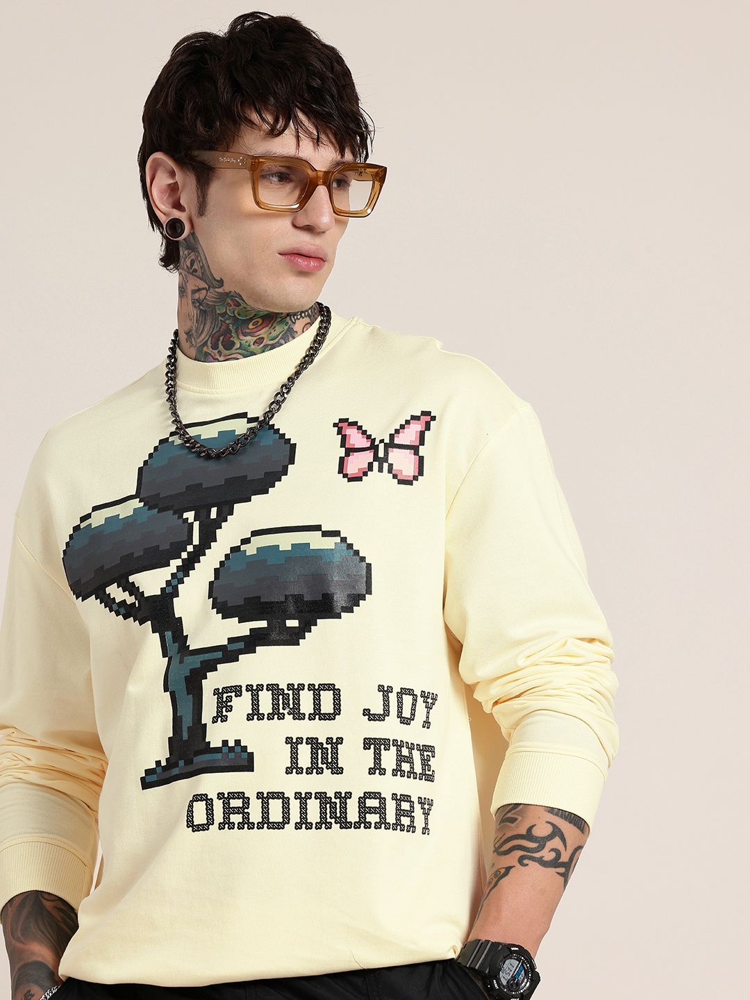 

HERE&NOW Printed Pure Cotton Sweatshirt, Cream