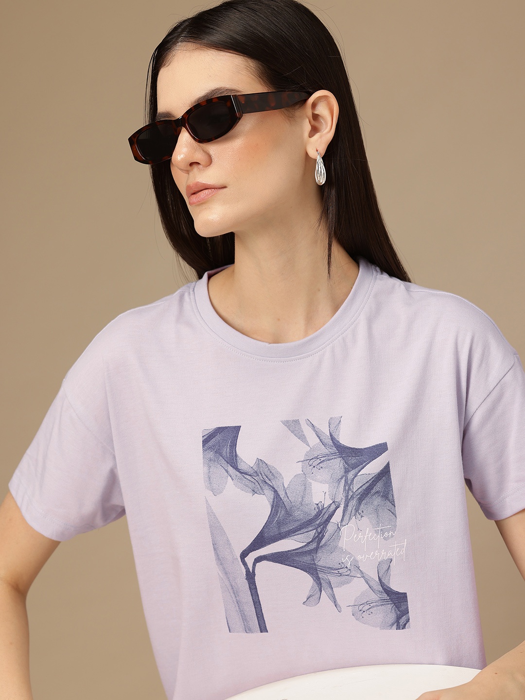 

Chemistry Women Printed Drop-Shoulder Sleeves T-shirt, Lavender