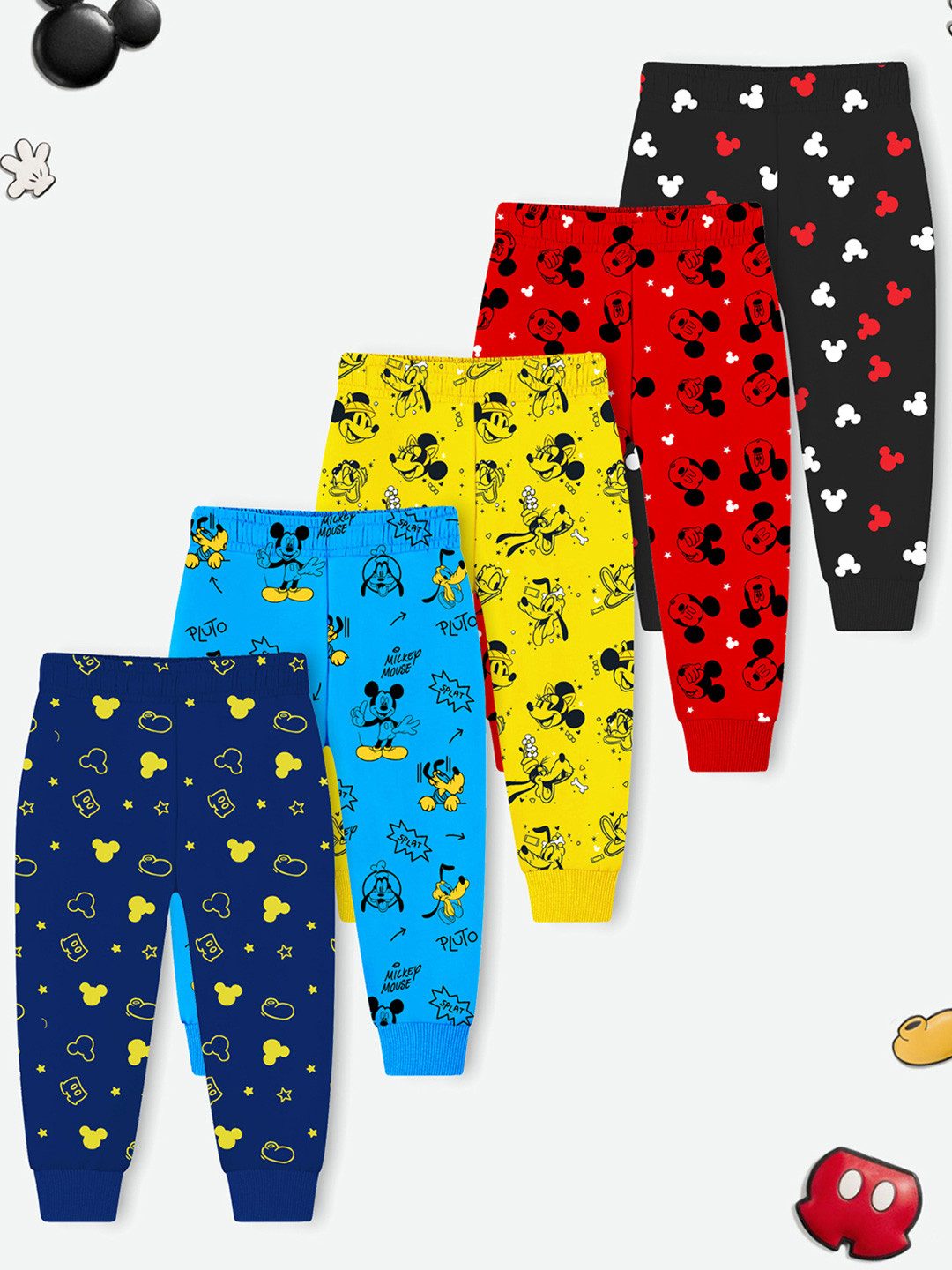 

YK Disney Boys Pack Of 5 Cotton Mid-Rise Joggers, Blue