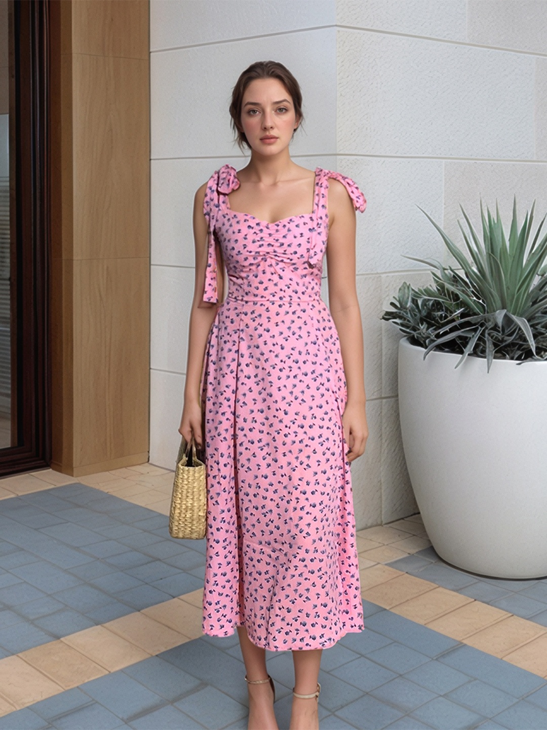 

Stylecast X Hersheinbox Floral Print Fit & Flare Midi Dress, Pink