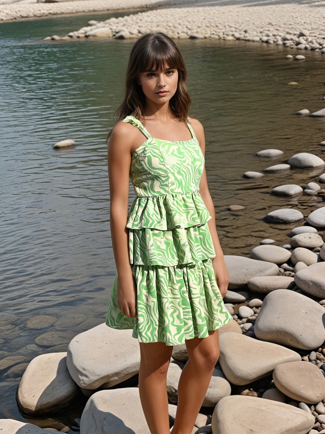 

Stylecast X Hersheinbox Abstract Printed Tiered A-Line Mini Dress, Green