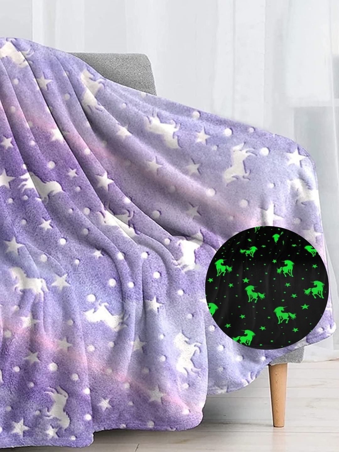 

Famyo Kids Glow in The Dark Purple Unicorn 220 GSM Queen Size Blanket